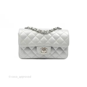 Chanel Quilted Mini Rectangular Silver Crumpled Calfskin Silver Hardware