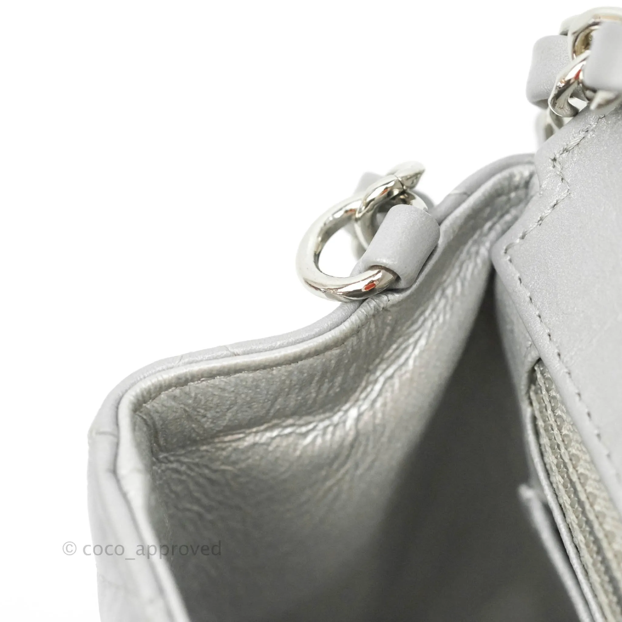 Chanel Quilted Mini Rectangular Silver Crumpled Calfskin Silver Hardware