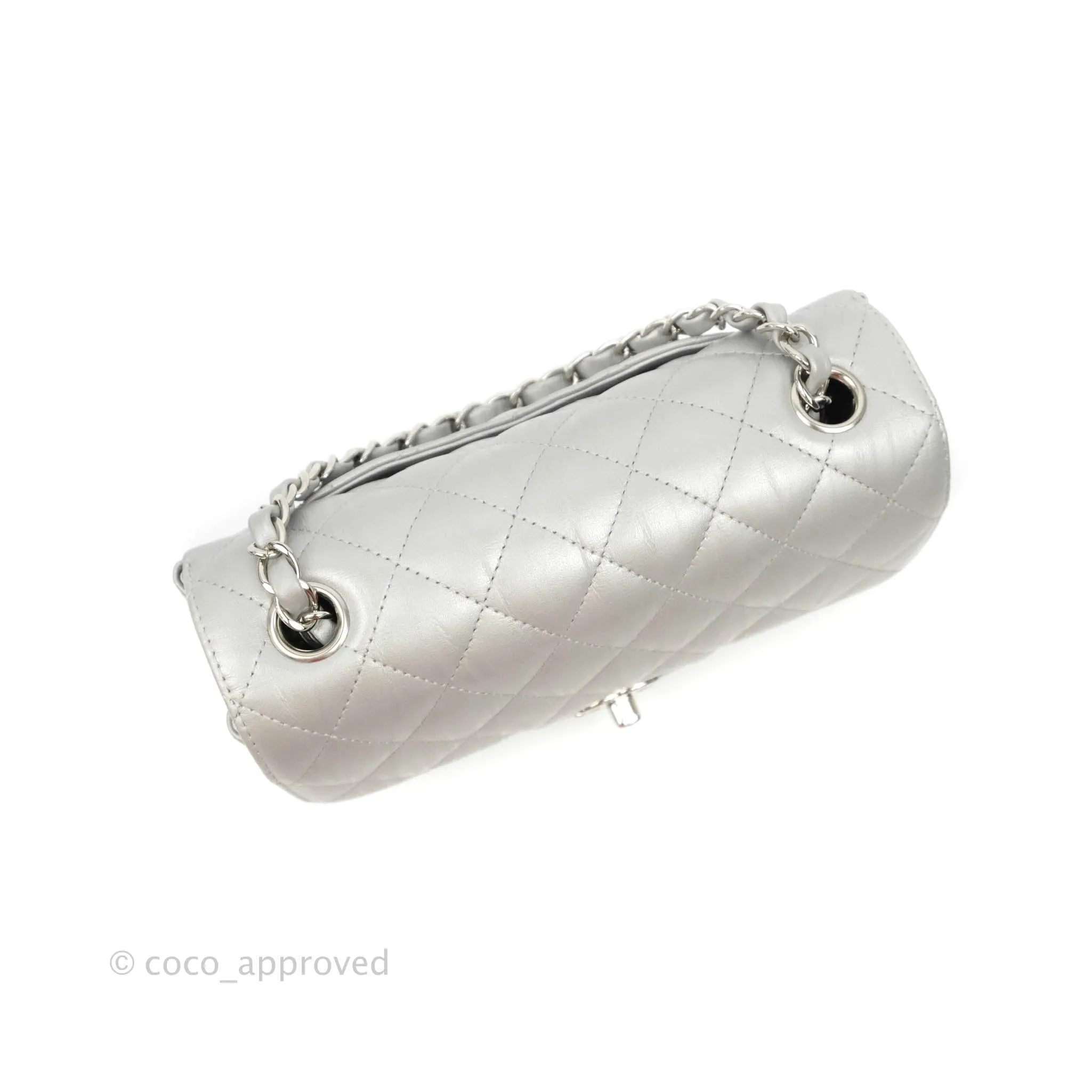 Chanel Quilted Mini Rectangular Silver Crumpled Calfskin Silver Hardware