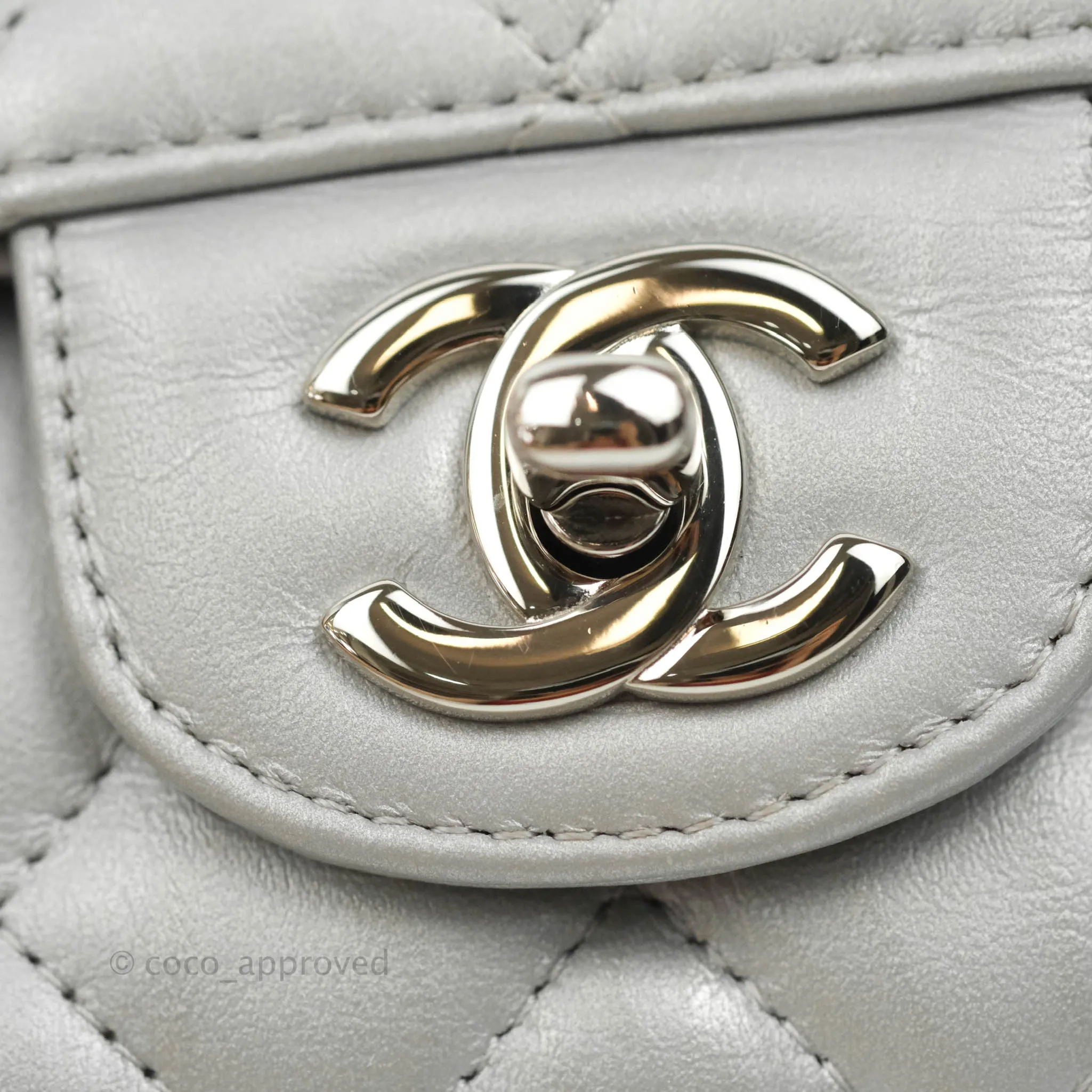 Chanel Quilted Mini Rectangular Silver Crumpled Calfskin Silver Hardware