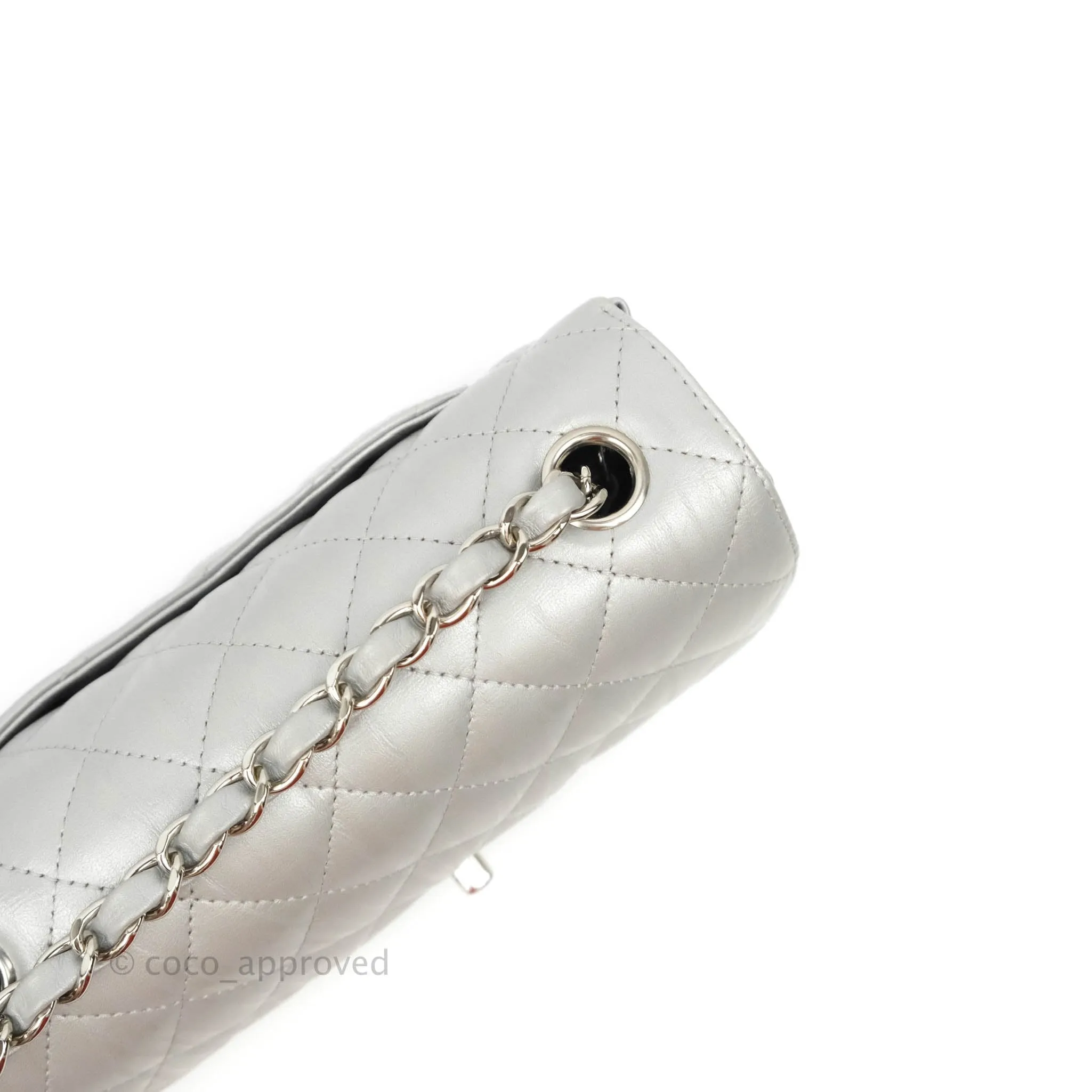 Chanel Quilted Mini Rectangular Silver Crumpled Calfskin Silver Hardware
