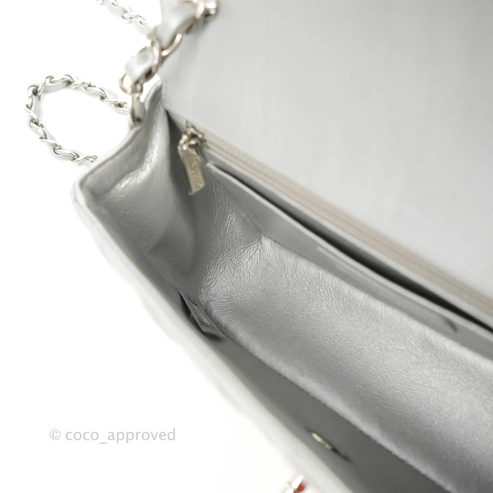 Chanel Quilted Mini Rectangular Silver Crumpled Calfskin Silver Hardware