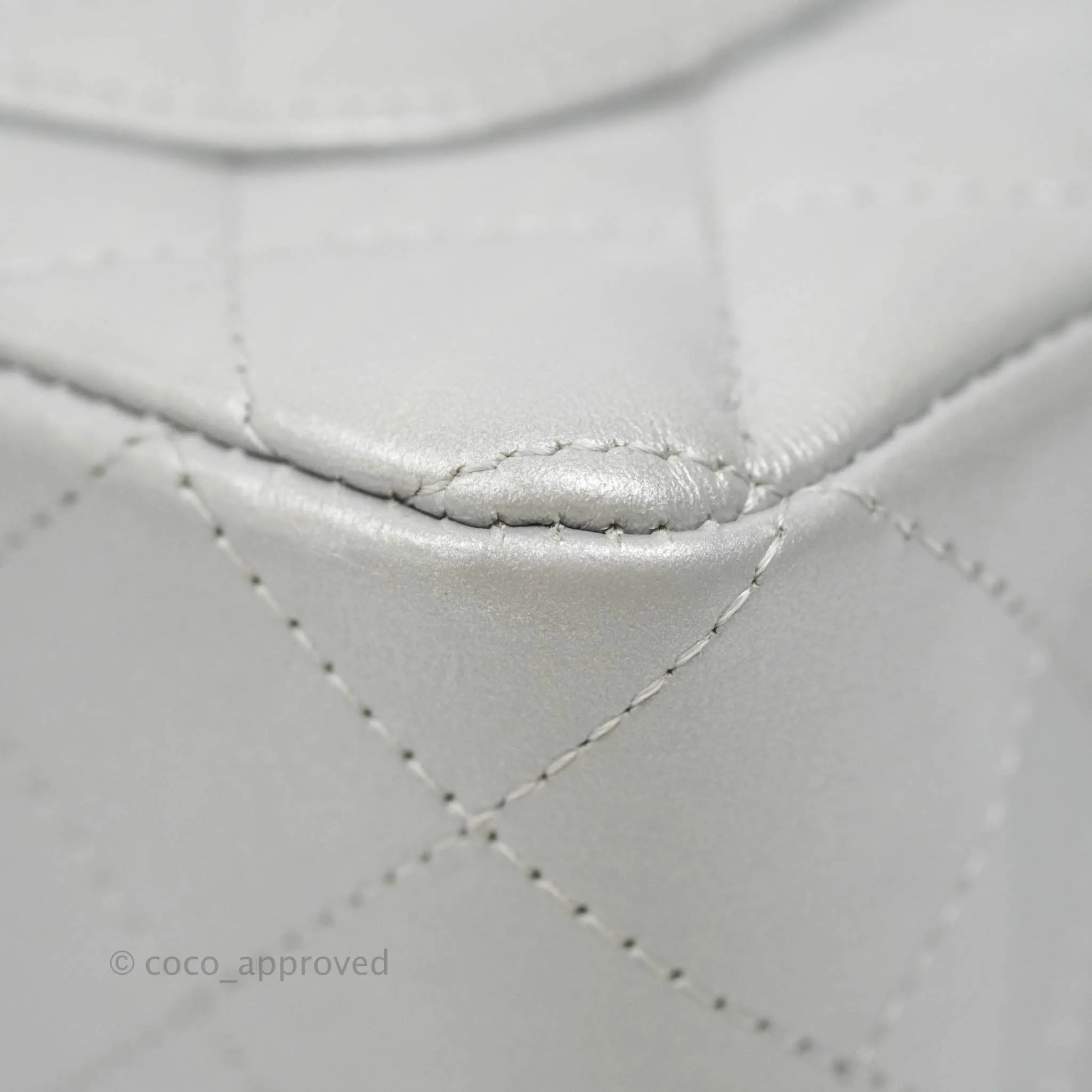 Chanel Quilted Mini Rectangular Silver Crumpled Calfskin Silver Hardware