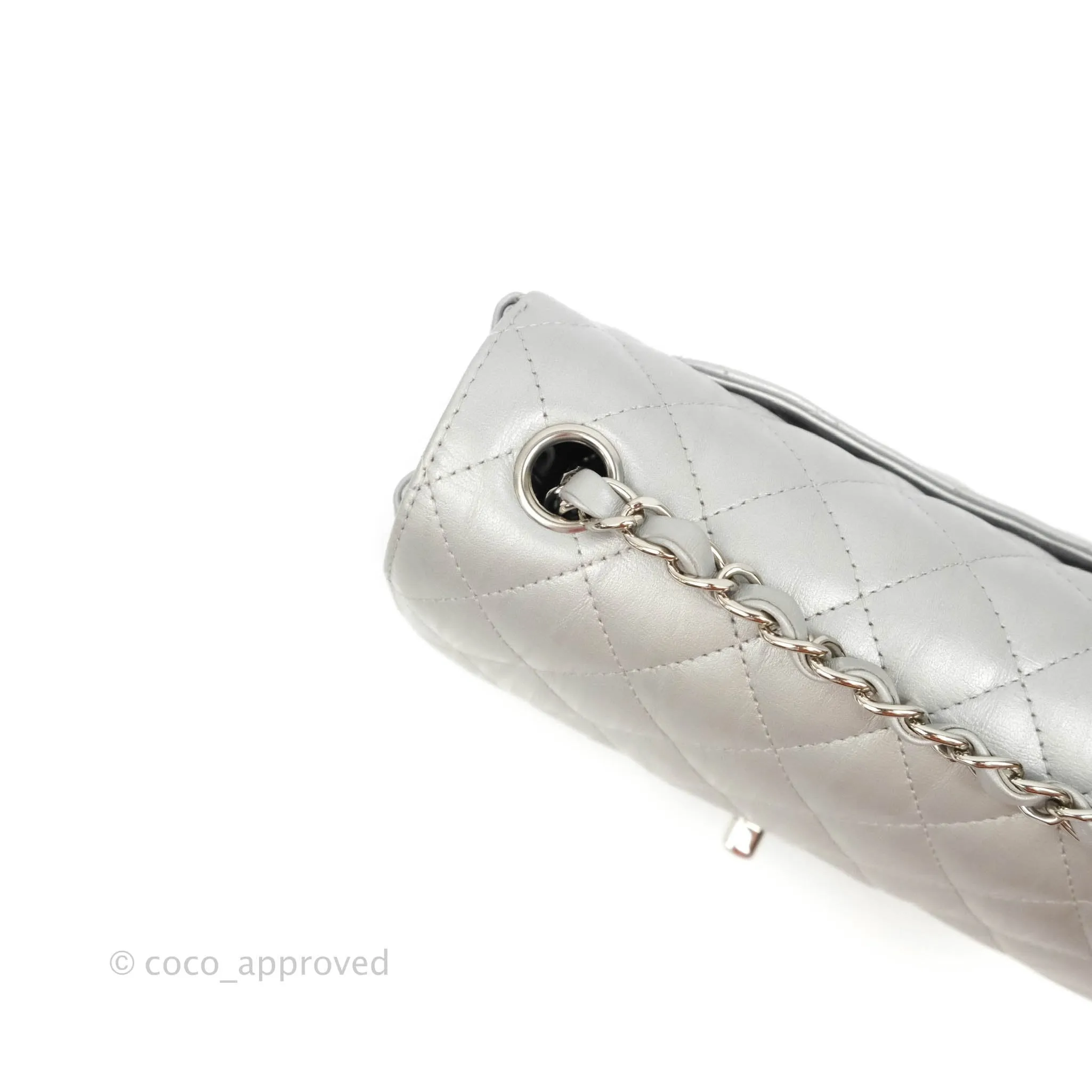 Chanel Quilted Mini Rectangular Silver Crumpled Calfskin Silver Hardware