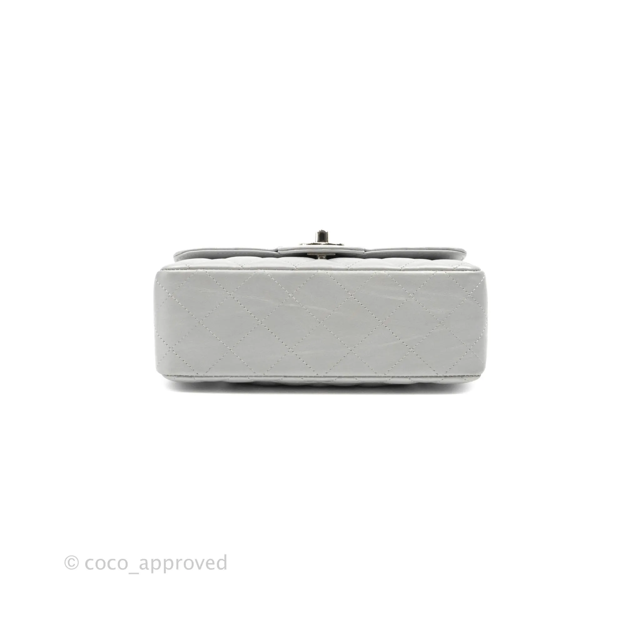 Chanel Quilted Mini Rectangular Silver Crumpled Calfskin Silver Hardware