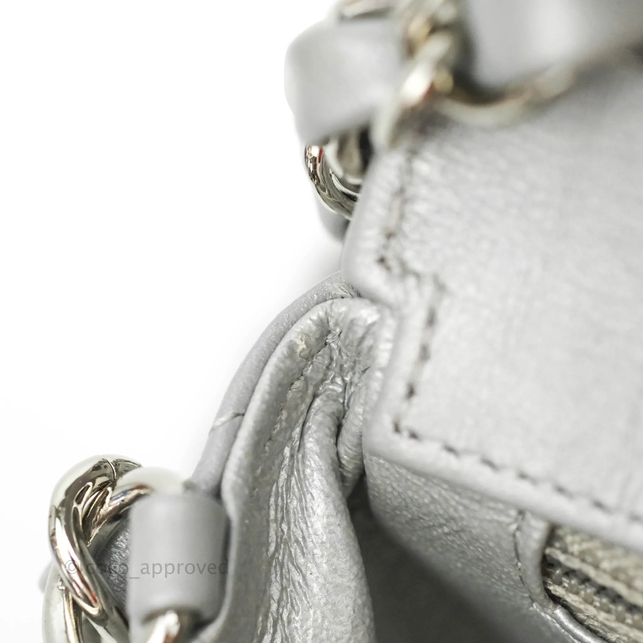 Chanel Quilted Mini Rectangular Silver Crumpled Calfskin Silver Hardware