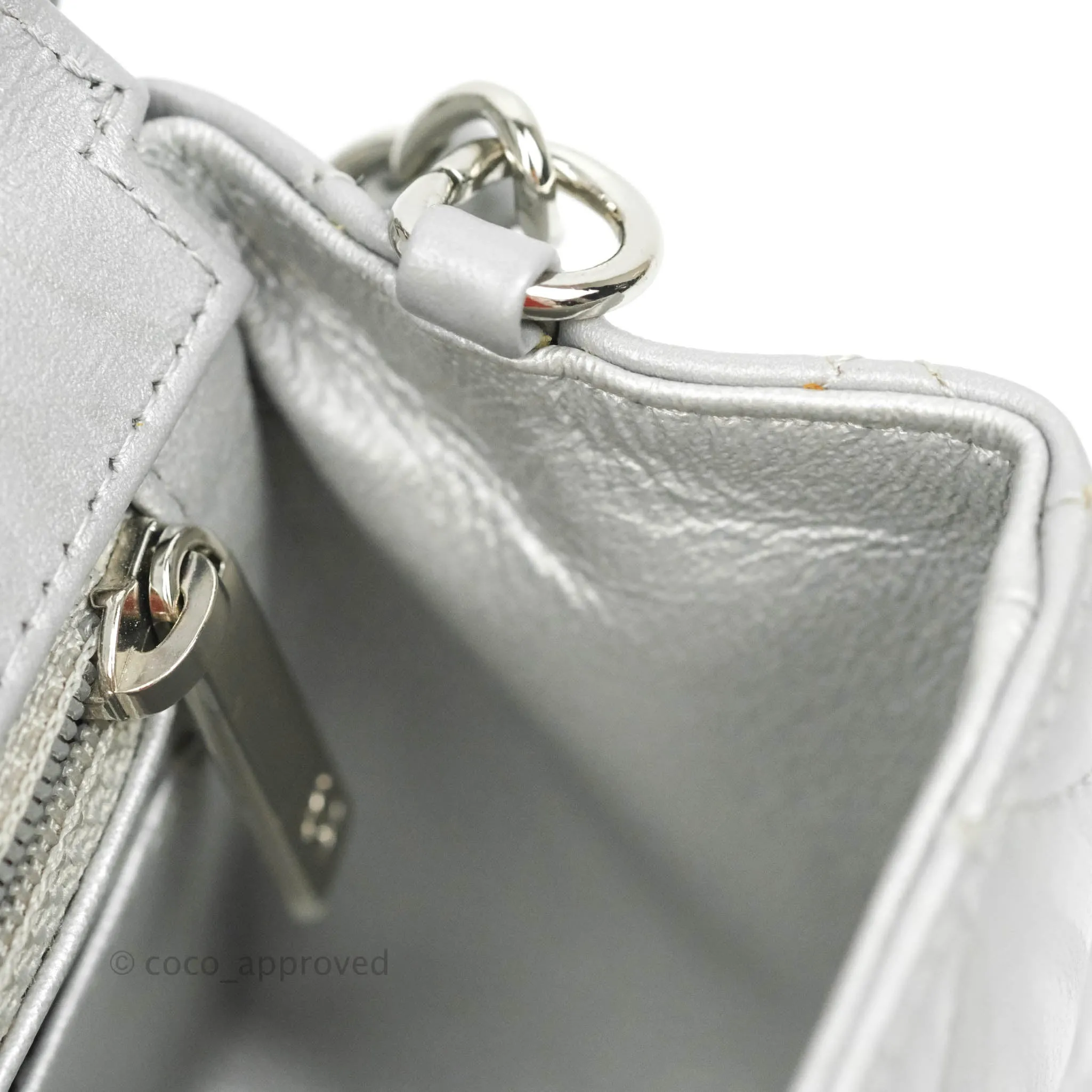 Chanel Quilted Mini Rectangular Silver Crumpled Calfskin Silver Hardware