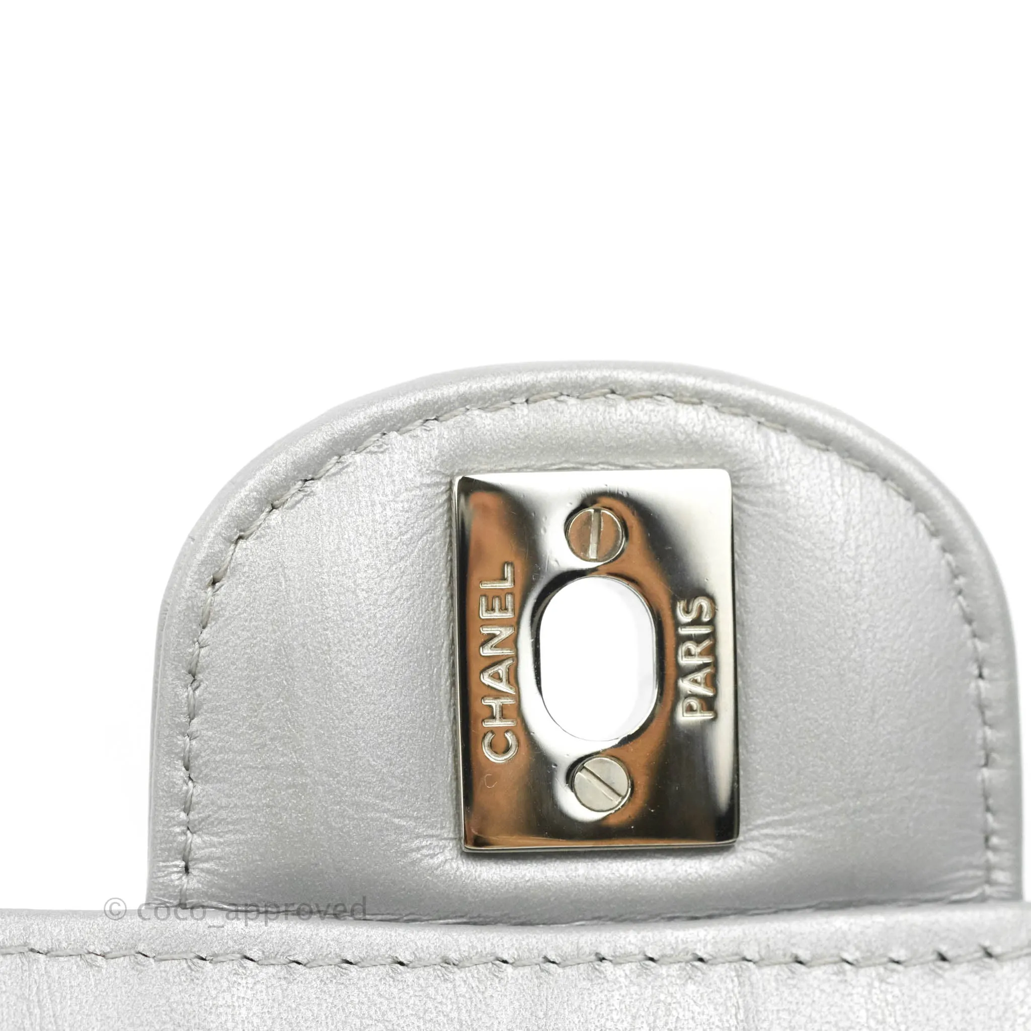 Chanel Quilted Mini Rectangular Silver Crumpled Calfskin Silver Hardware