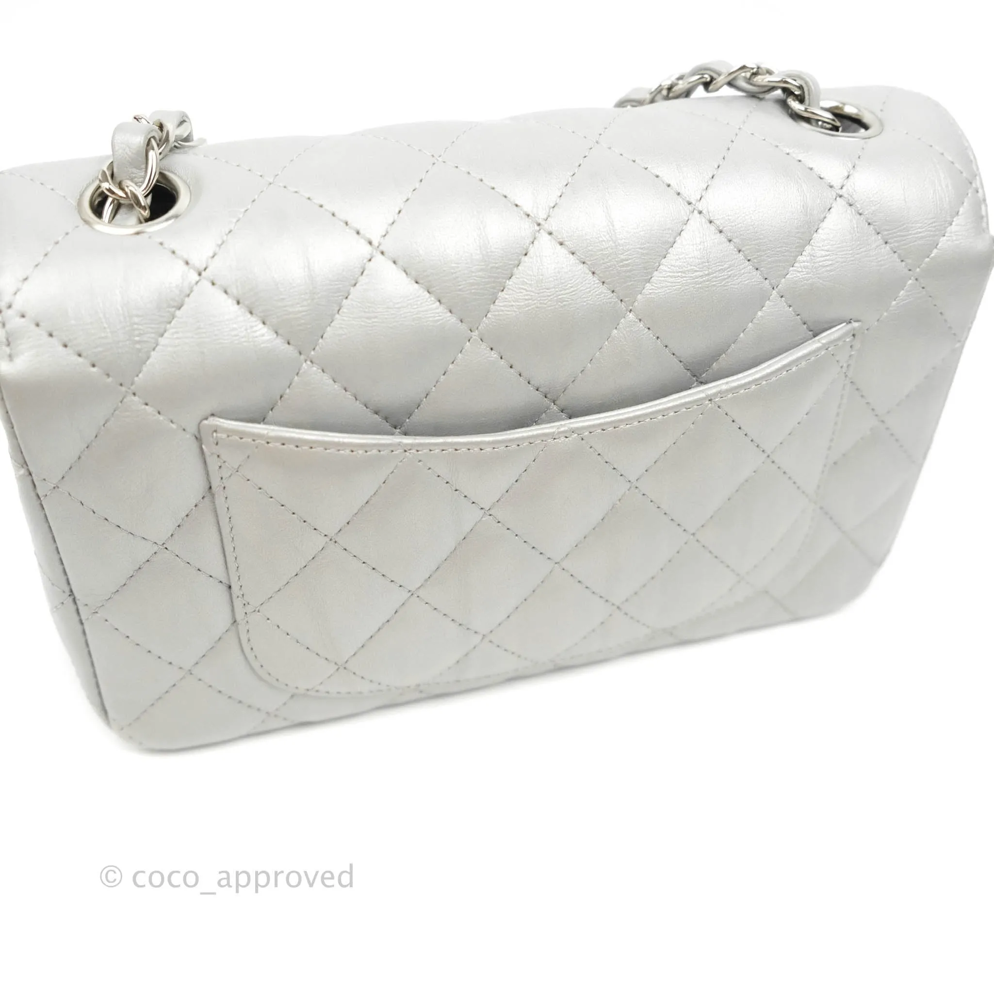 Chanel Quilted Mini Rectangular Silver Crumpled Calfskin Silver Hardware