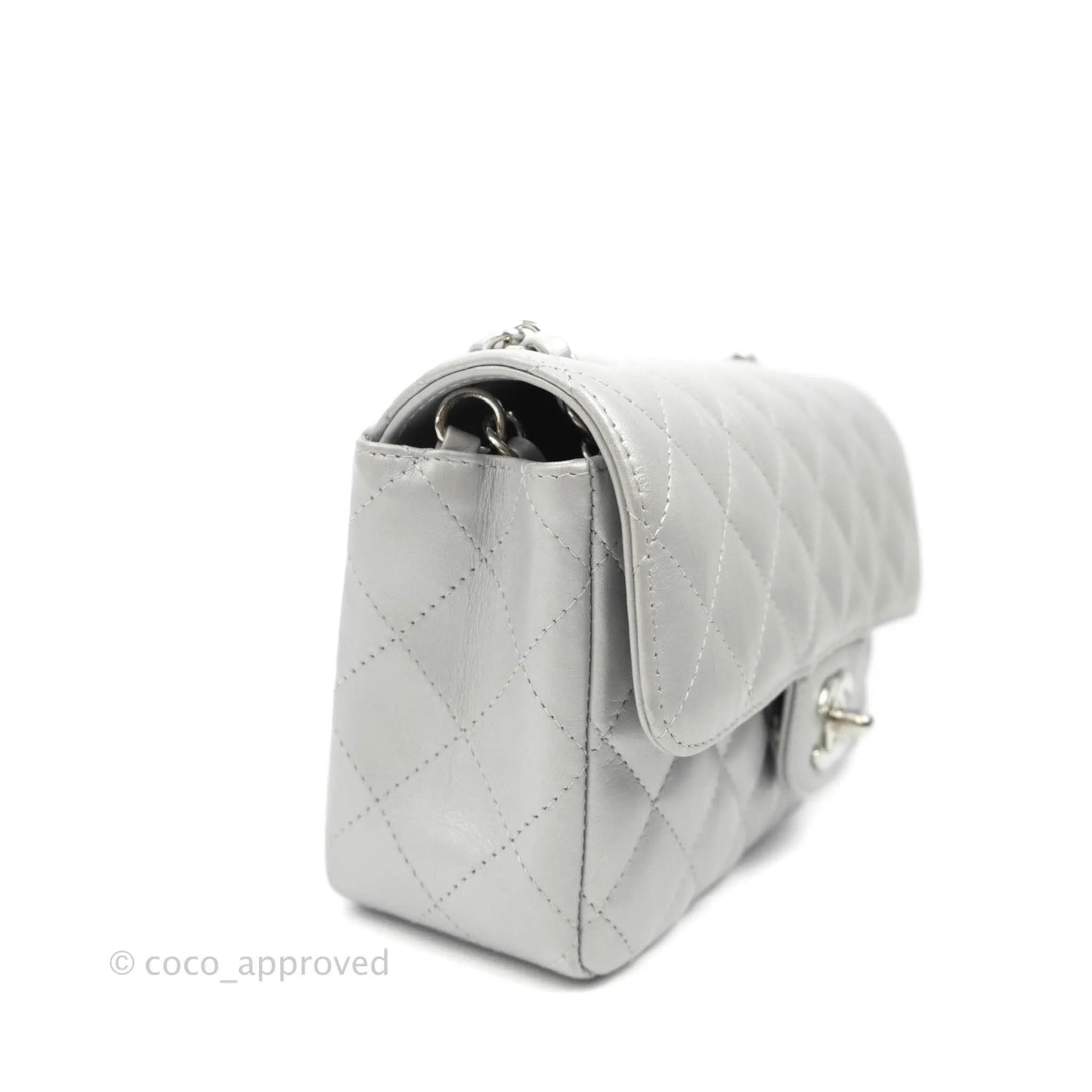 Chanel Quilted Mini Rectangular Silver Crumpled Calfskin Silver Hardware