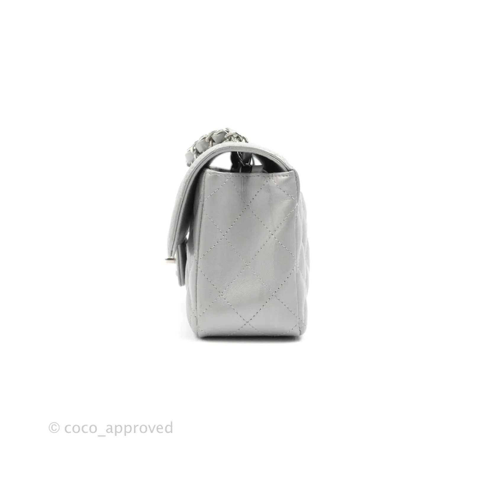 Chanel Quilted Mini Rectangular Silver Crumpled Calfskin Silver Hardware