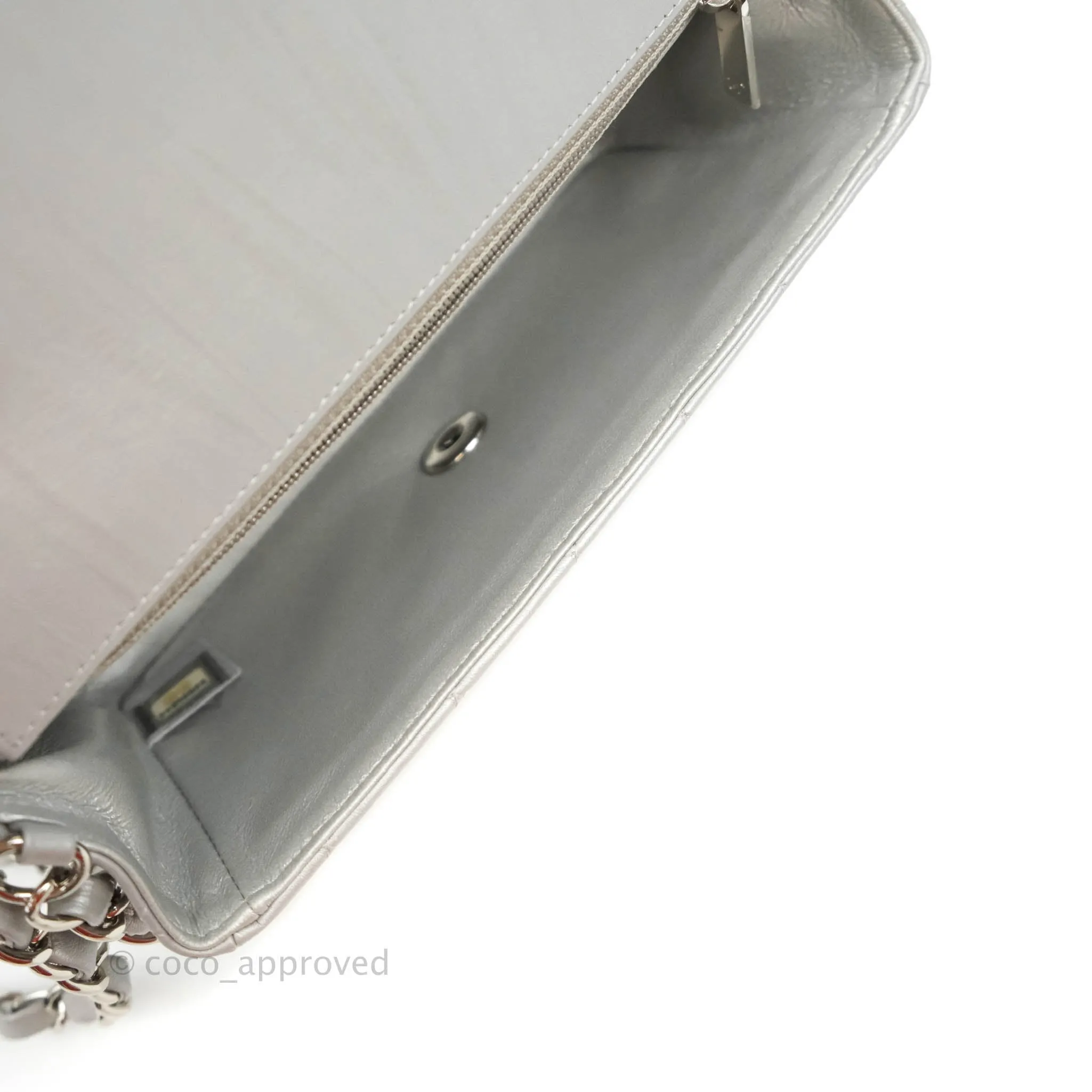 Chanel Quilted Mini Rectangular Silver Crumpled Calfskin Silver Hardware