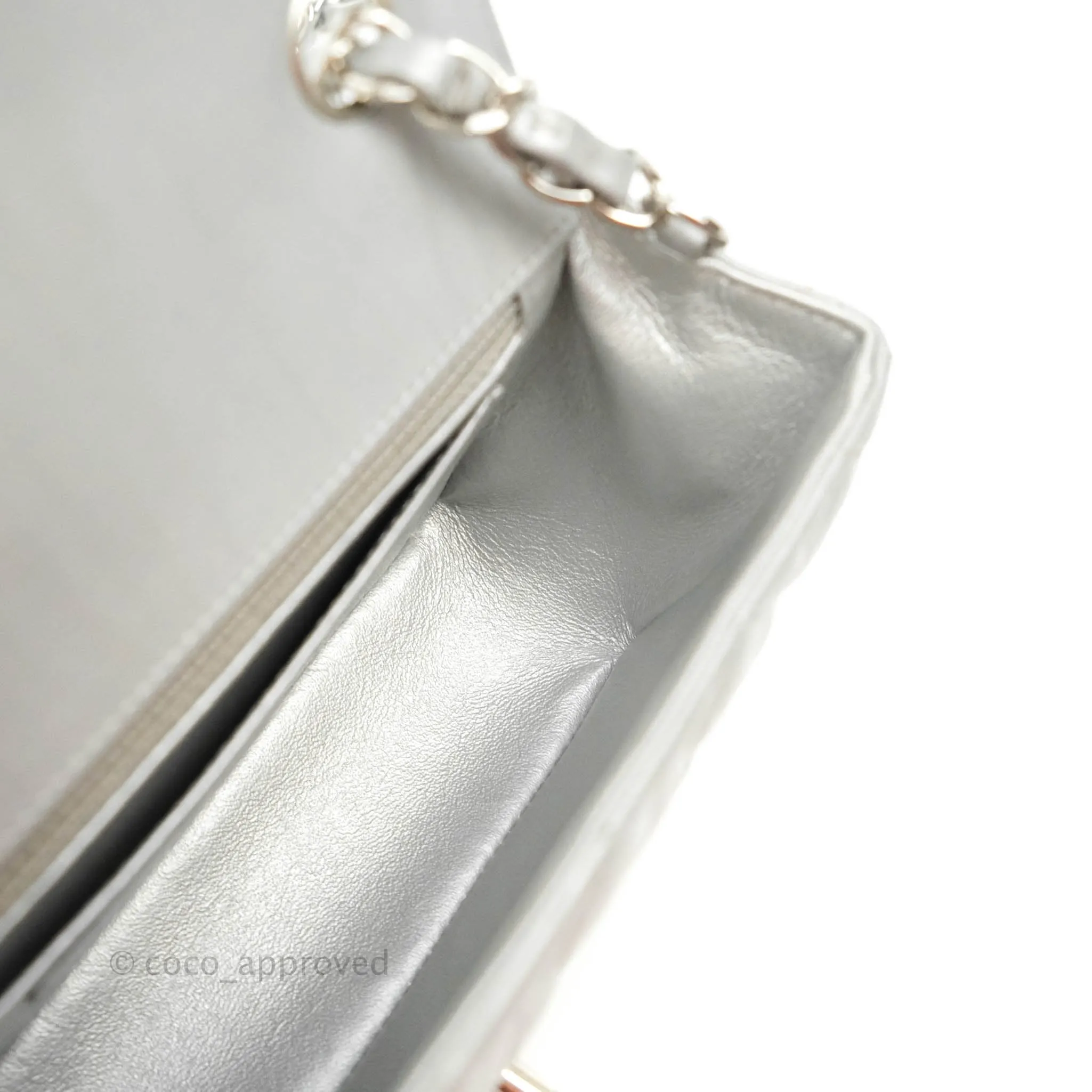 Chanel Quilted Mini Rectangular Silver Crumpled Calfskin Silver Hardware