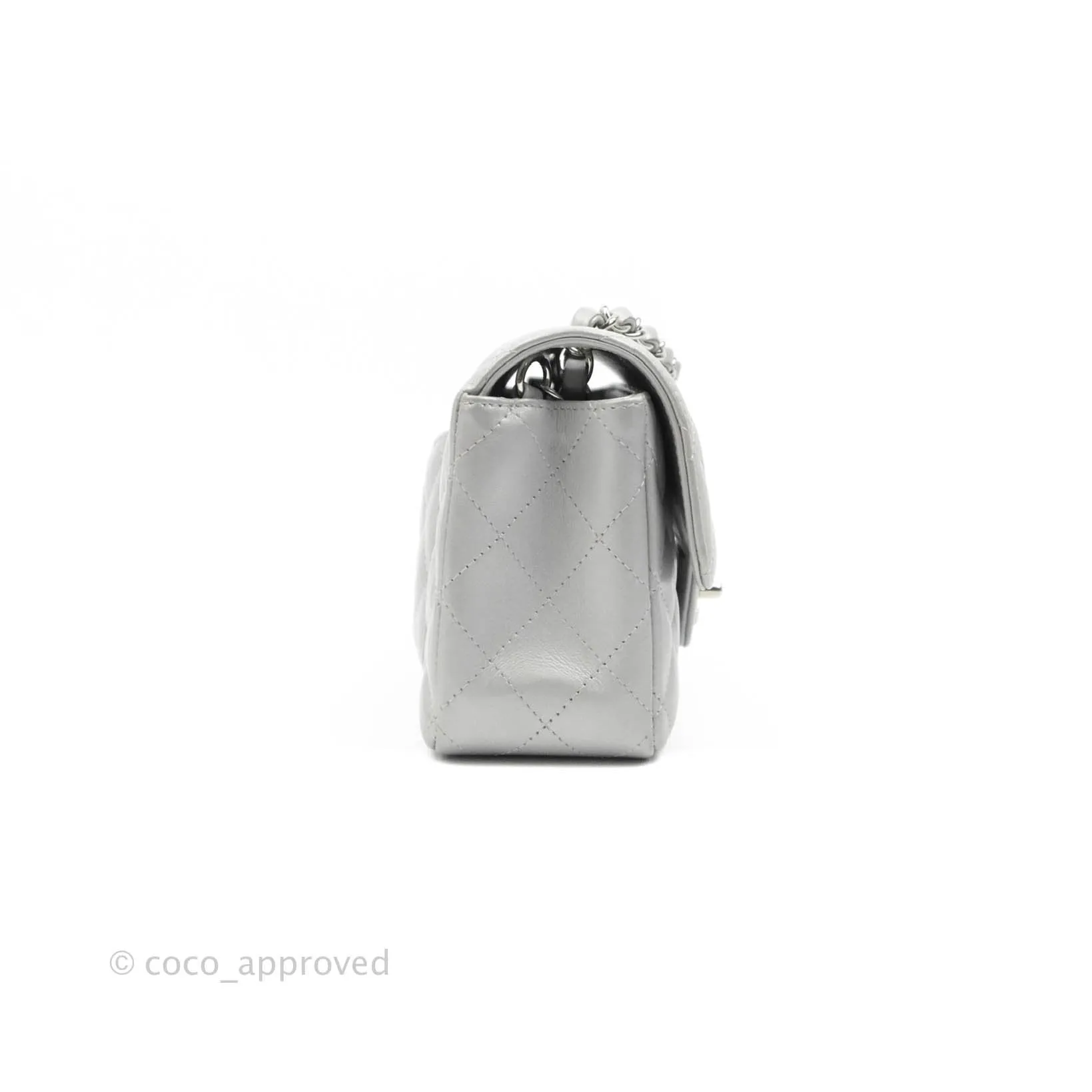 Chanel Quilted Mini Rectangular Silver Crumpled Calfskin Silver Hardware