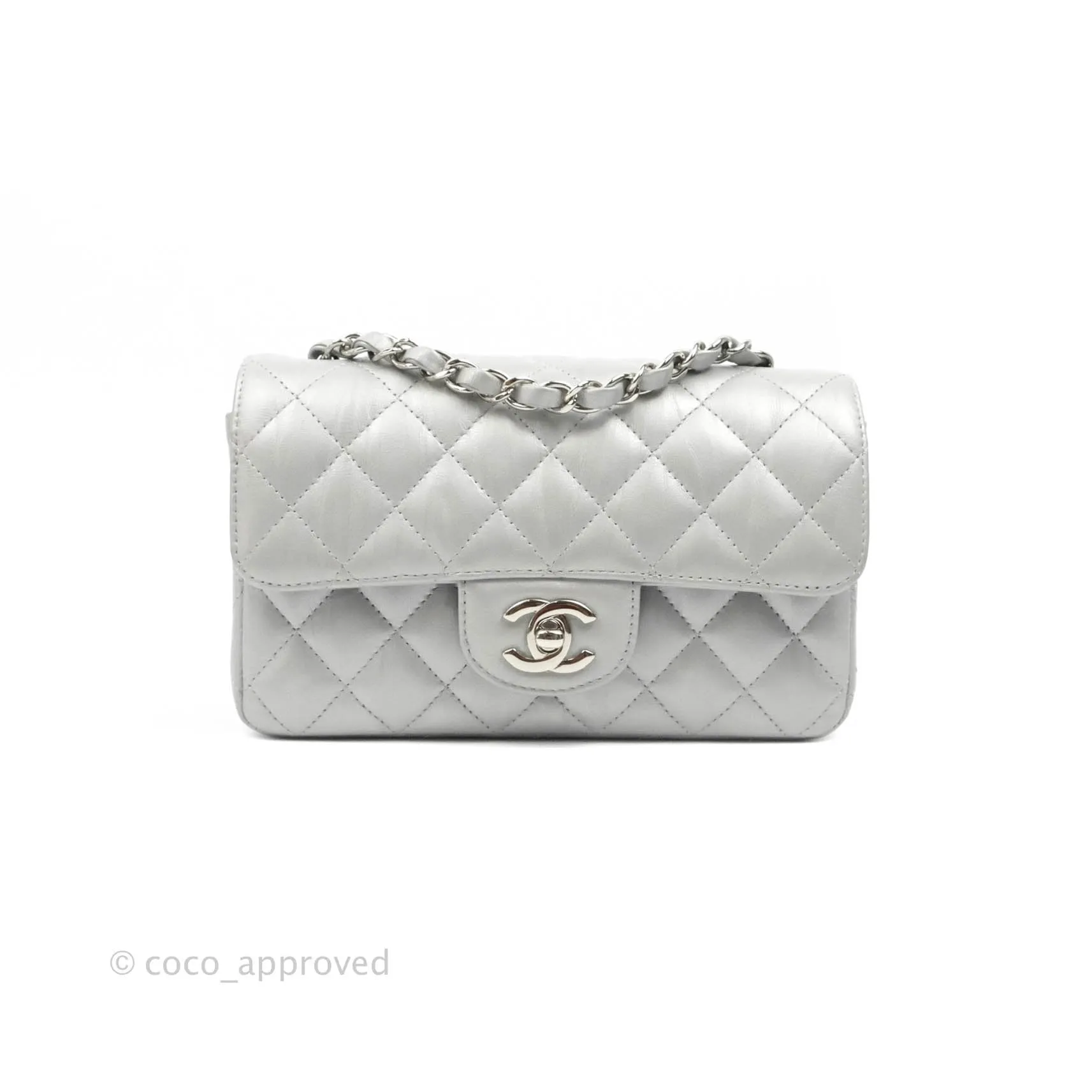 Chanel Quilted Mini Rectangular Silver Crumpled Calfskin Silver Hardware