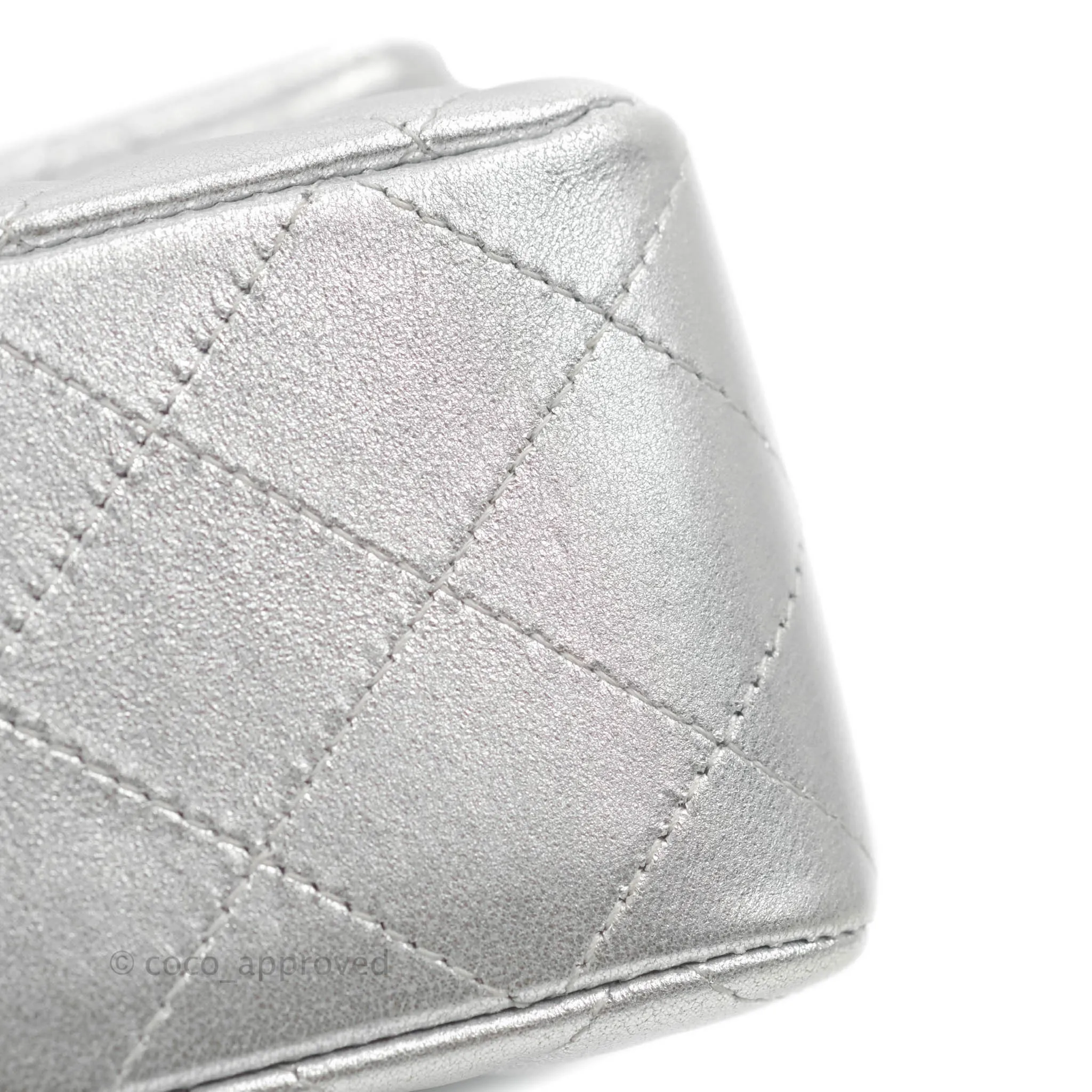 Chanel Quilted Mini Rectangular Silver Lambskin Silver Hardware