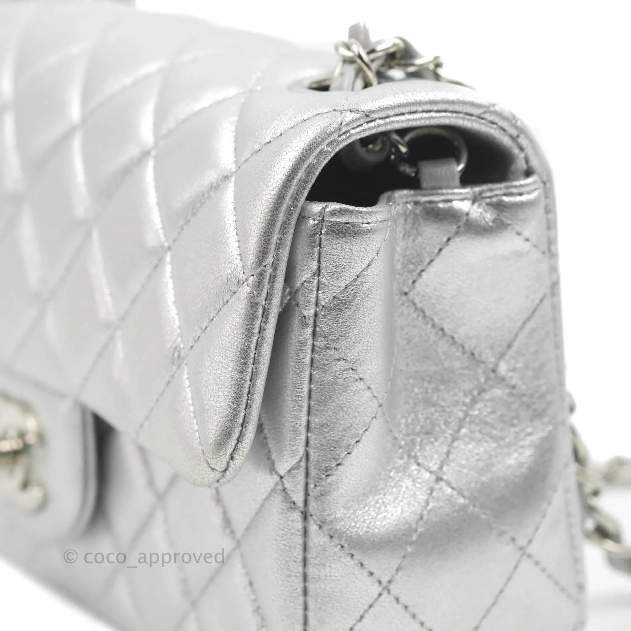 Chanel Quilted Mini Rectangular Silver Lambskin Silver Hardware