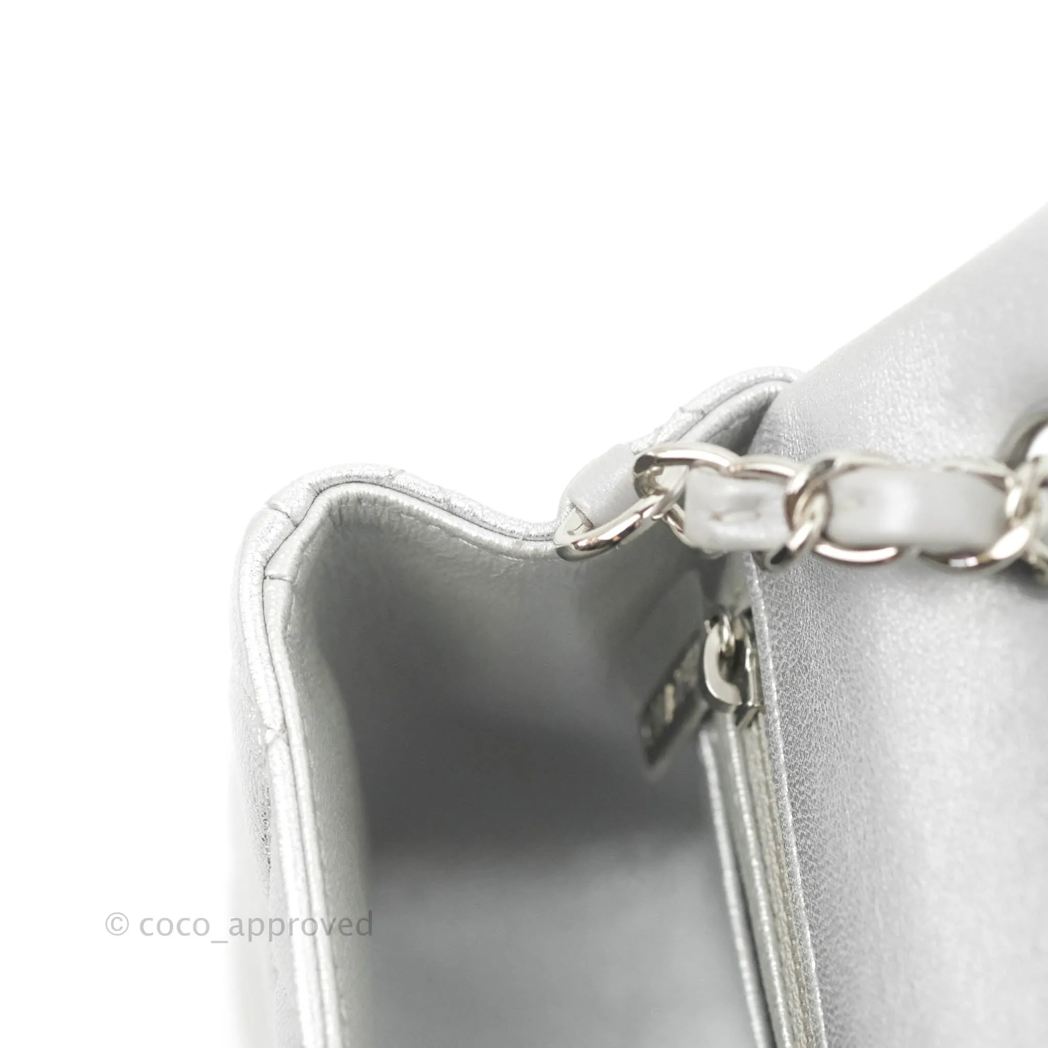 Chanel Quilted Mini Rectangular Silver Lambskin Silver Hardware