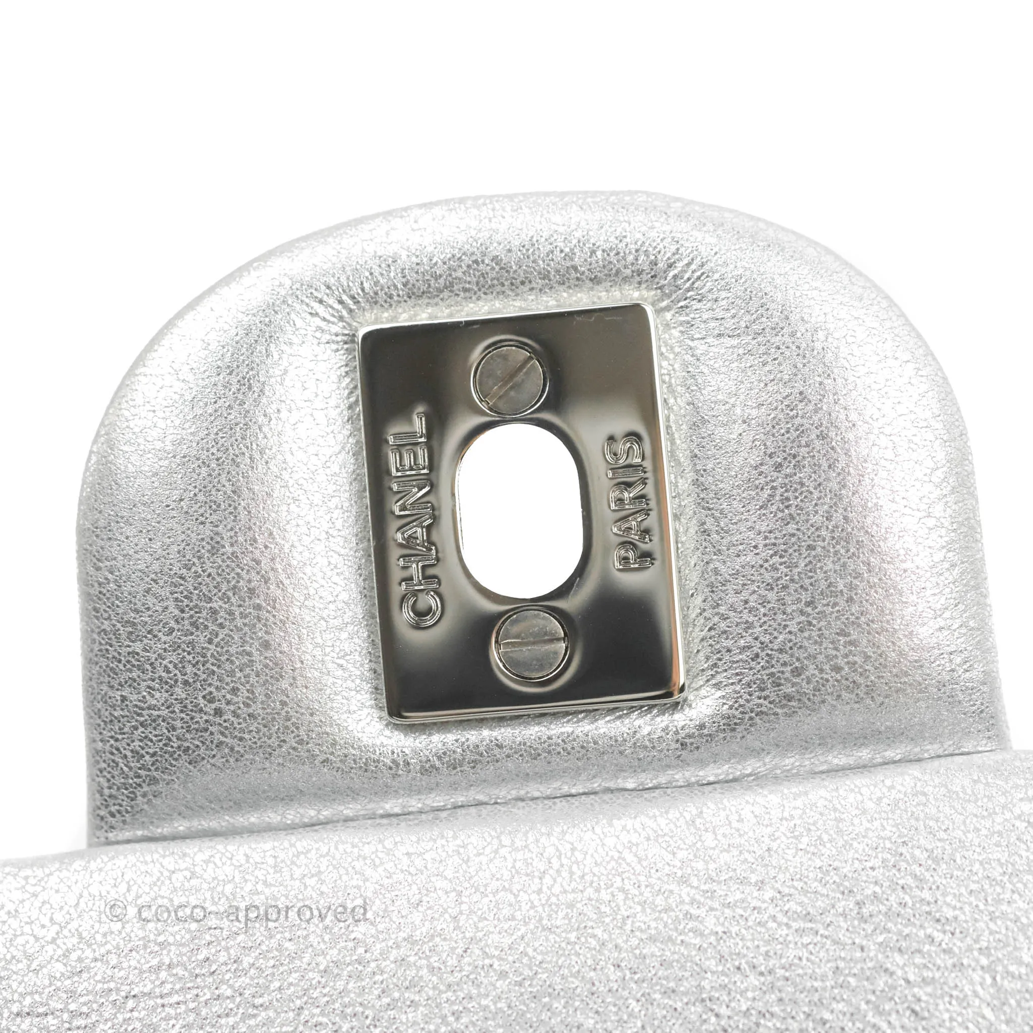 Chanel Quilted Mini Rectangular Silver Lambskin Silver Hardware