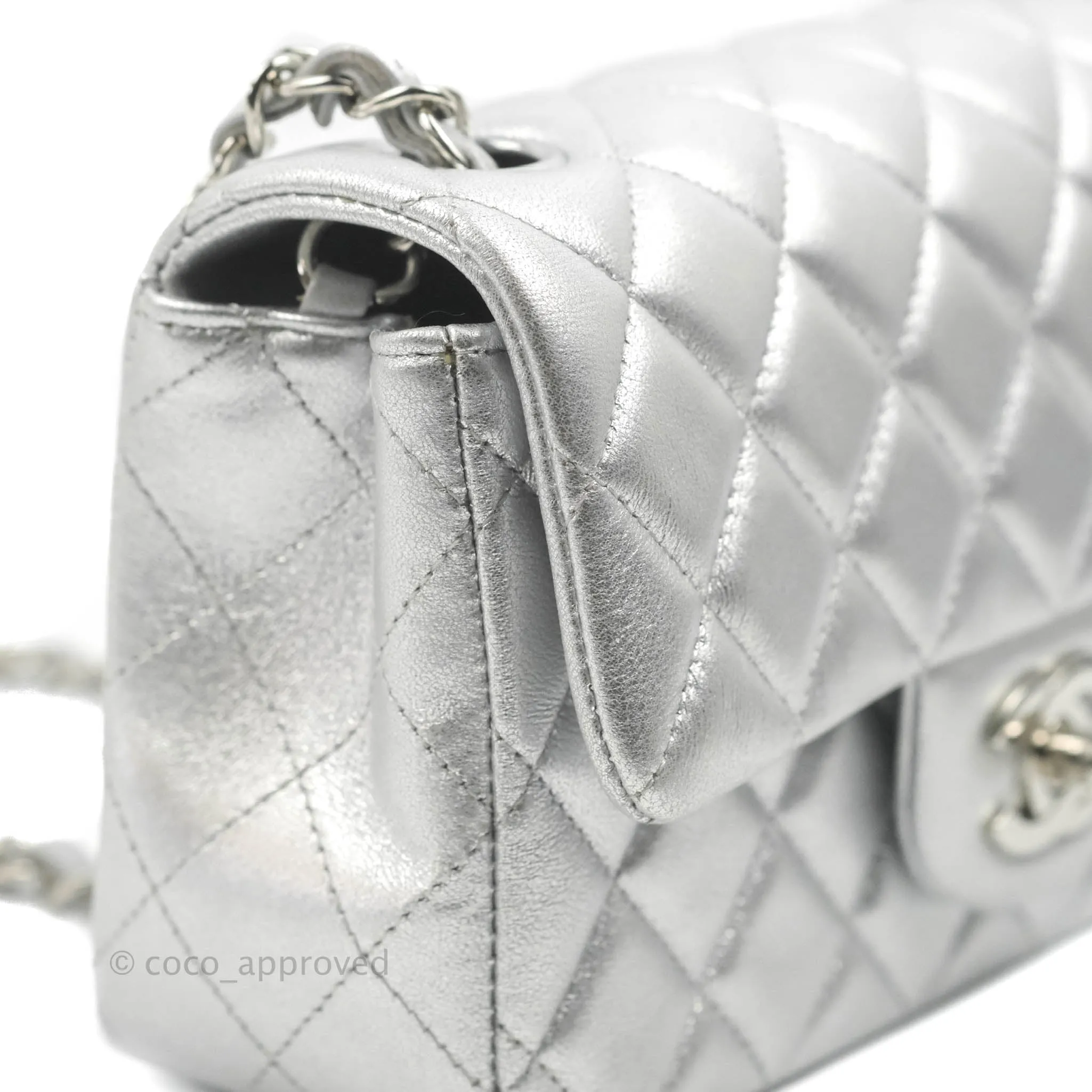 Chanel Quilted Mini Rectangular Silver Lambskin Silver Hardware