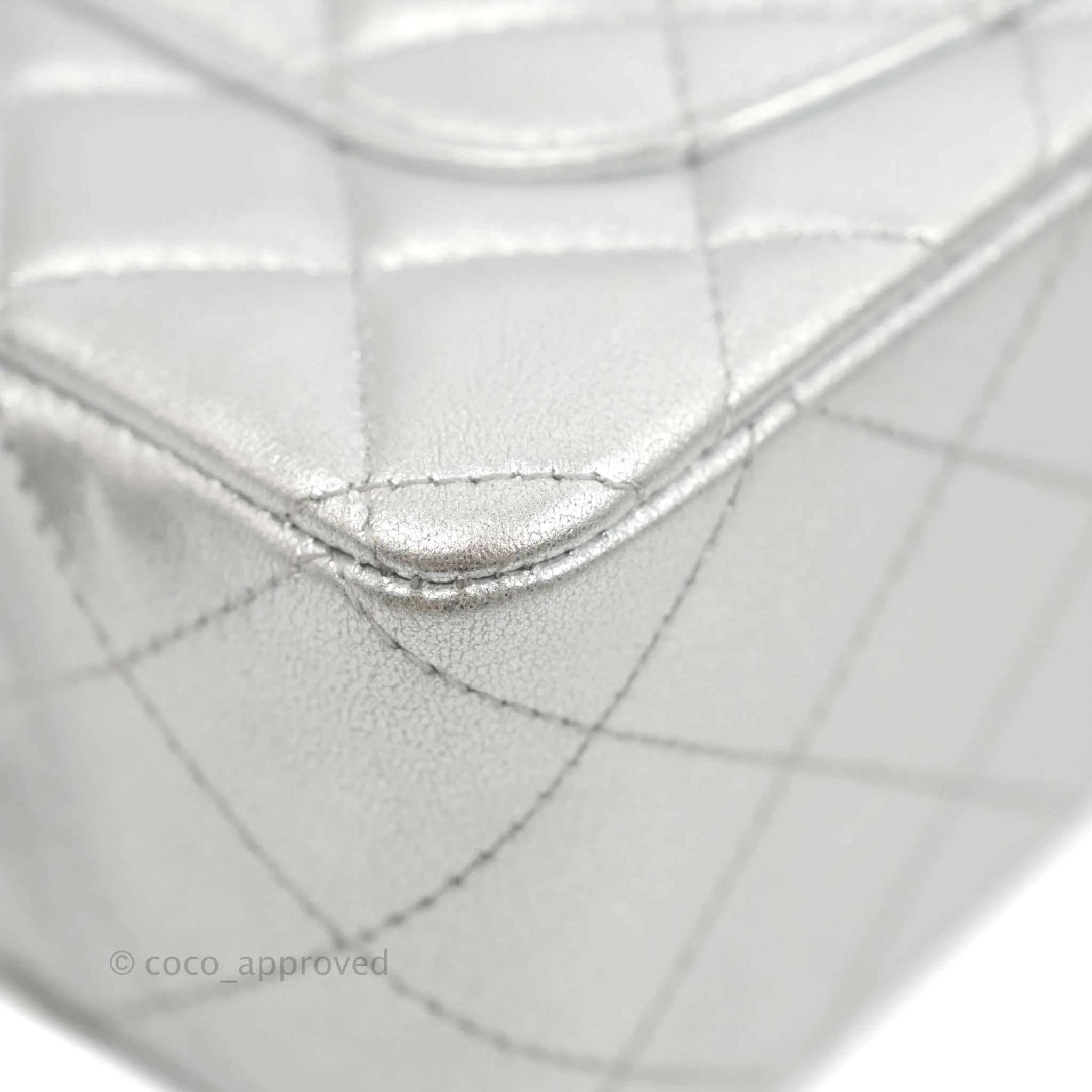 Chanel Quilted Mini Rectangular Silver Lambskin Silver Hardware