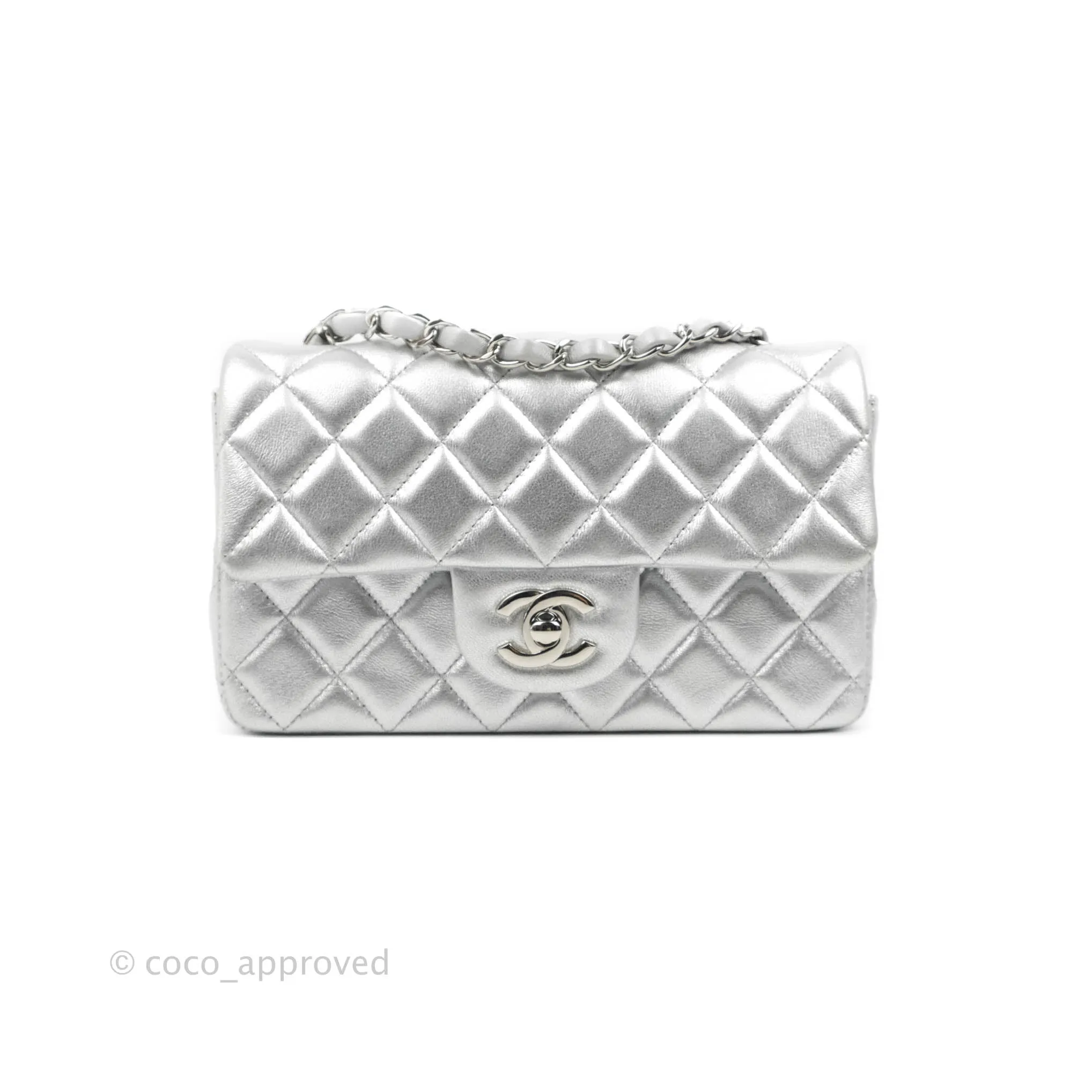 Chanel Quilted Mini Rectangular Silver Lambskin Silver Hardware