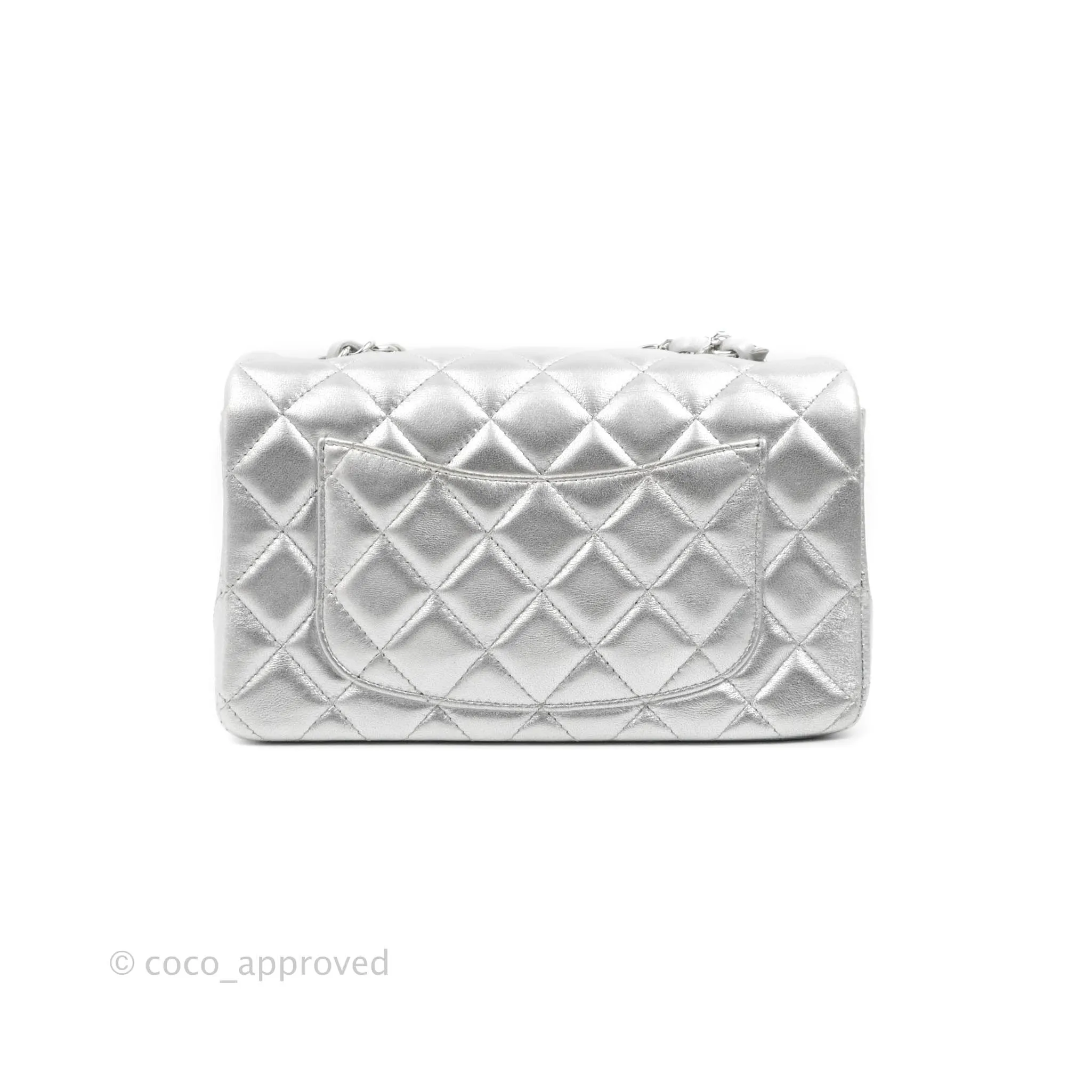 Chanel Quilted Mini Rectangular Silver Lambskin Silver Hardware