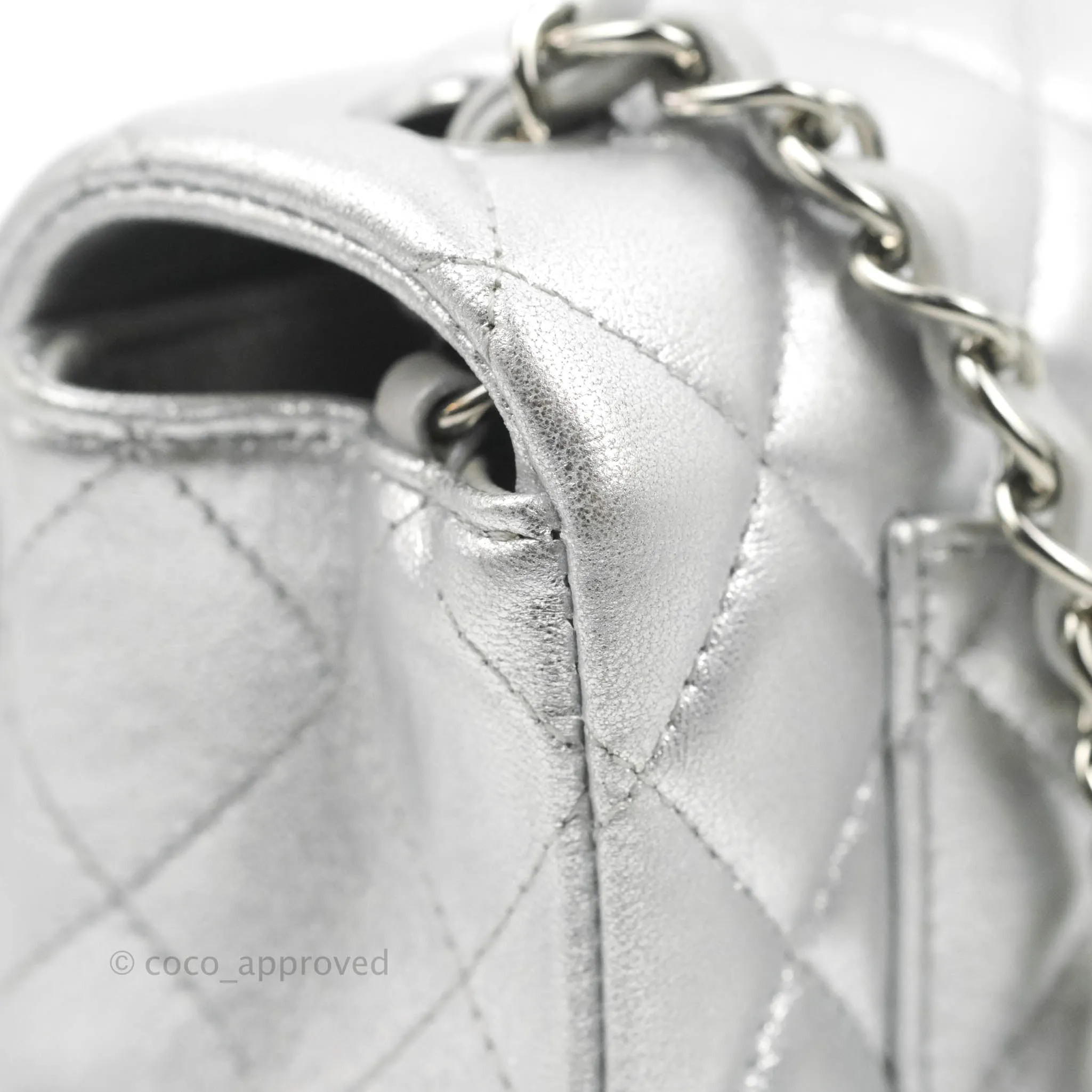 Chanel Quilted Mini Rectangular Silver Lambskin Silver Hardware