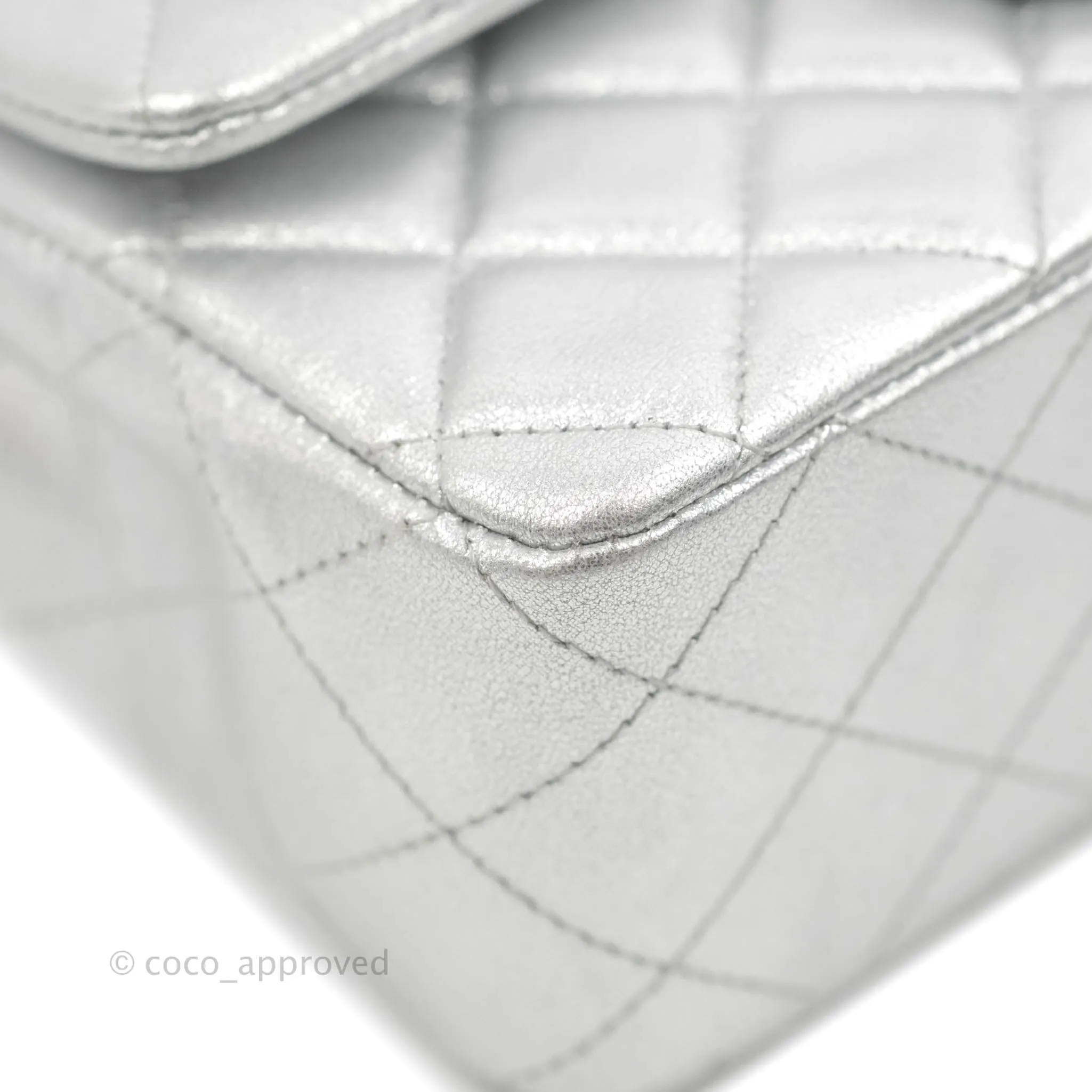 Chanel Quilted Mini Rectangular Silver Lambskin Silver Hardware