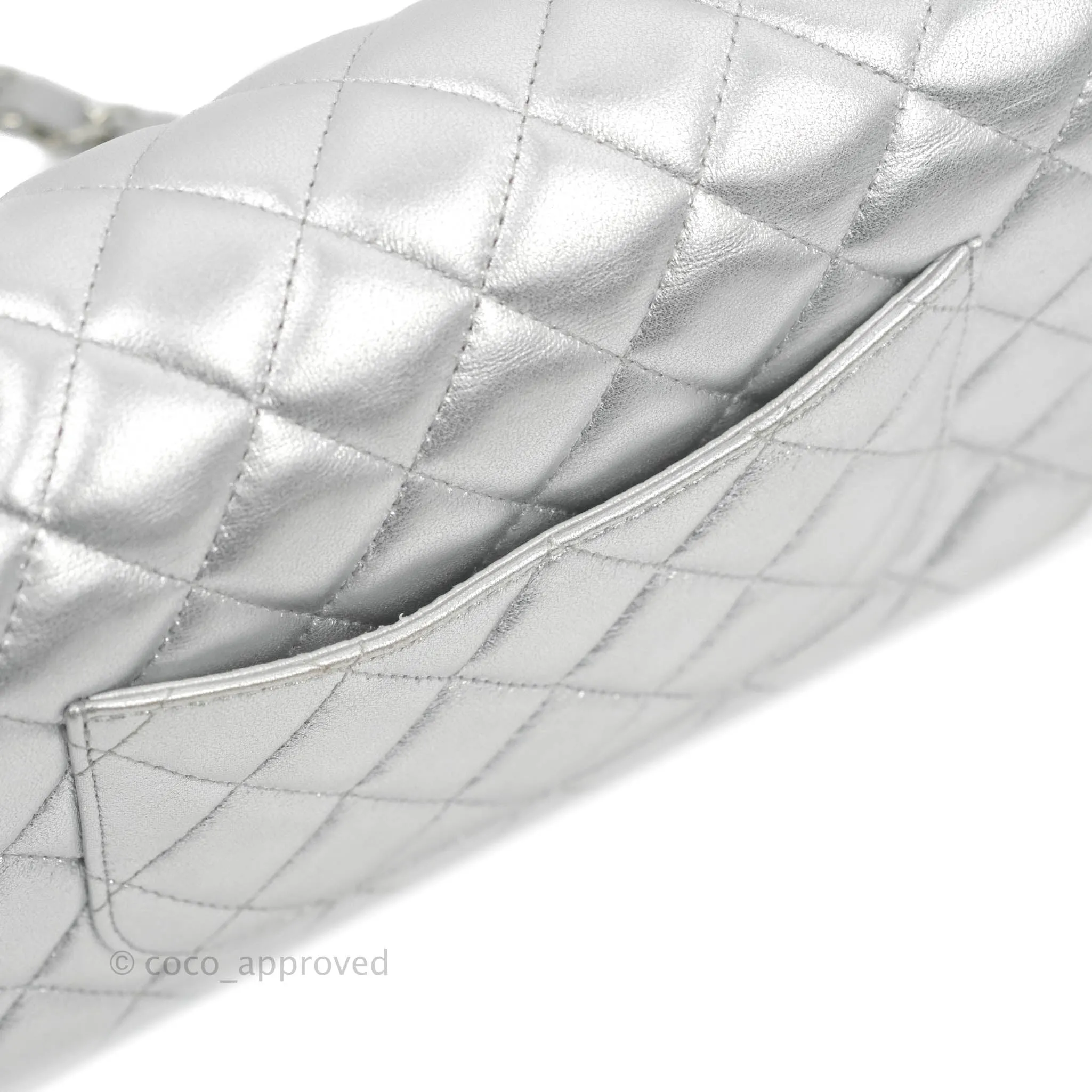 Chanel Quilted Mini Rectangular Silver Lambskin Silver Hardware