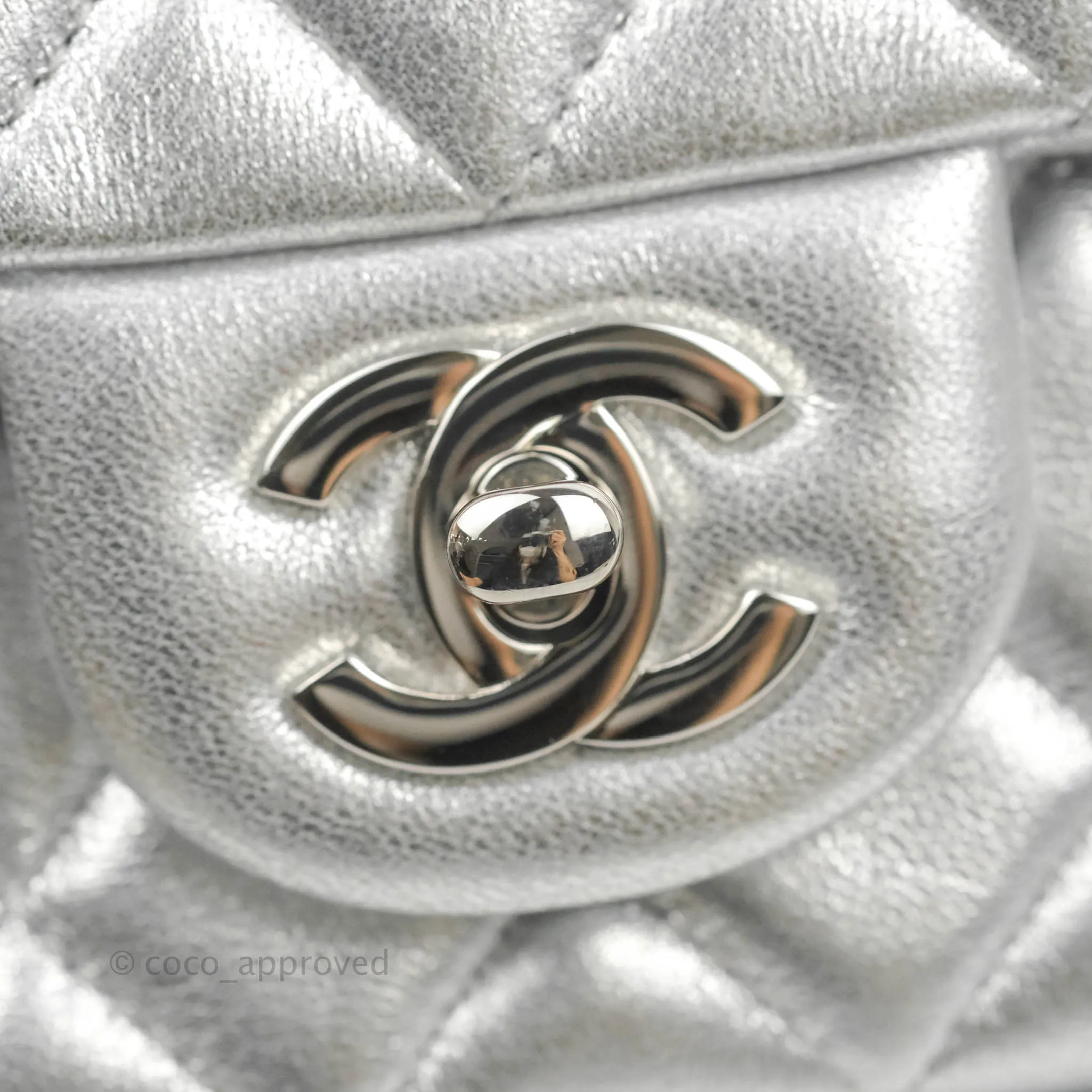 Chanel Quilted Mini Rectangular Silver Lambskin Silver Hardware