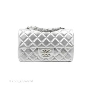 Chanel Quilted Mini Rectangular Silver Lambskin Silver Hardware