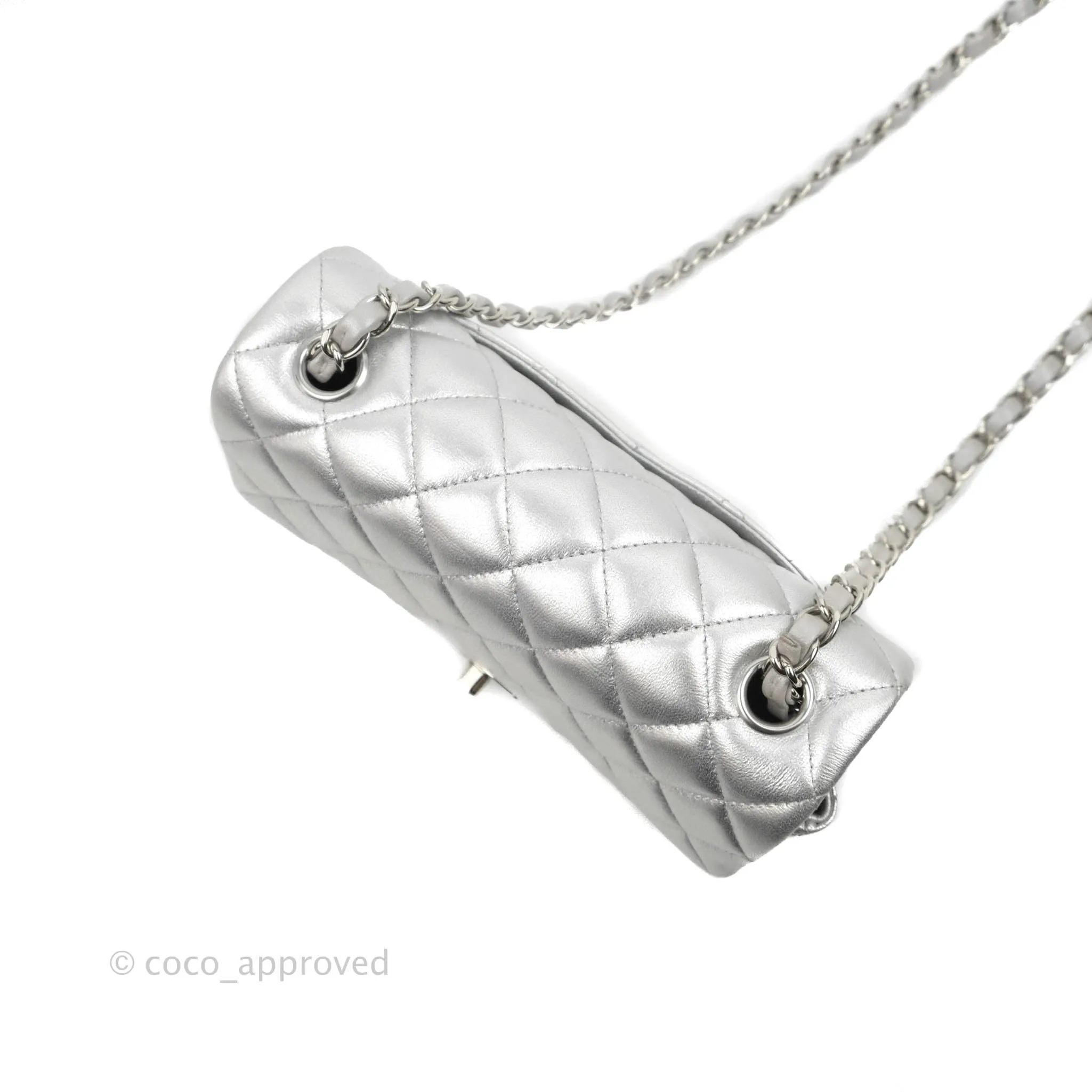 Chanel Quilted Mini Rectangular Silver Lambskin Silver Hardware