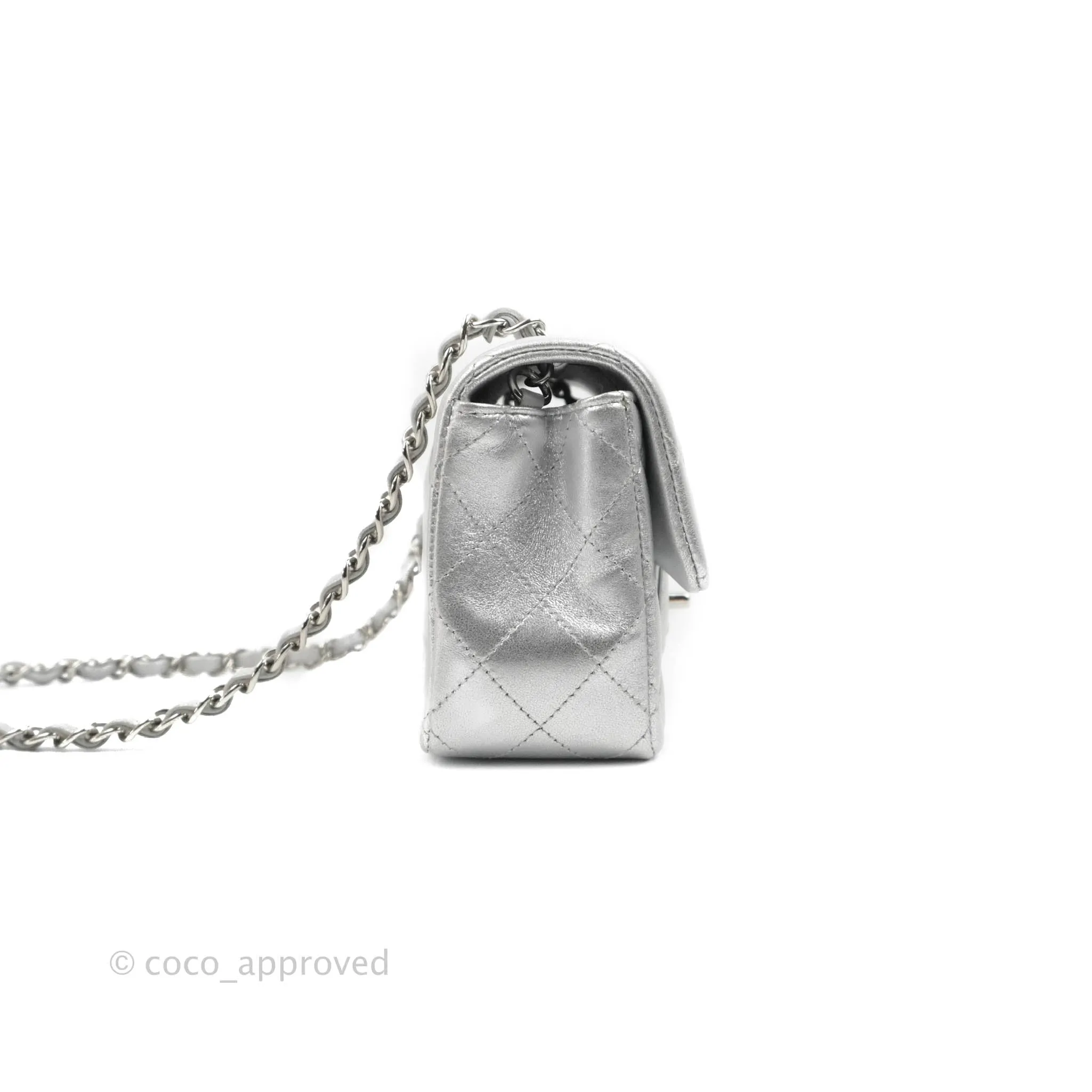 Chanel Quilted Mini Rectangular Silver Lambskin Silver Hardware