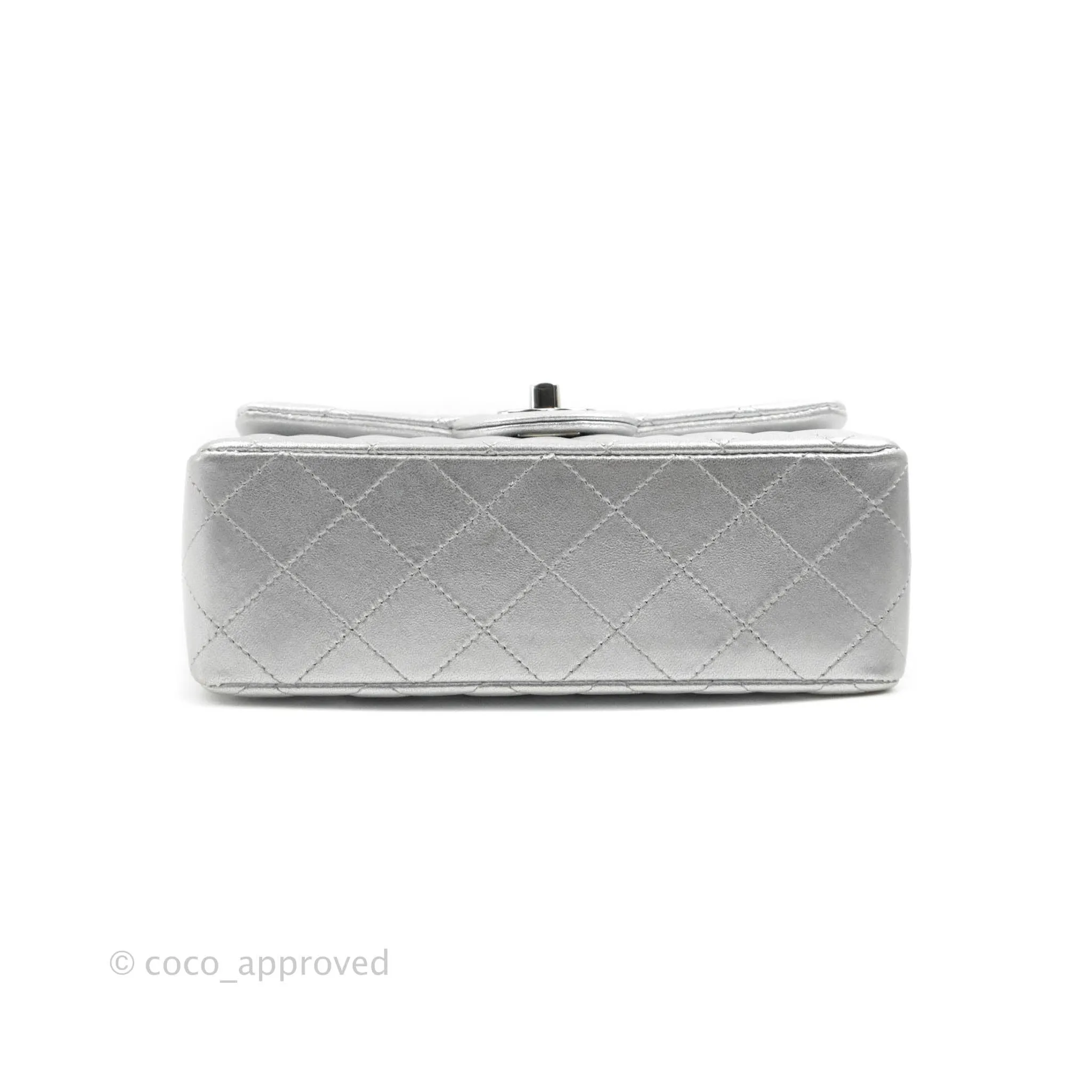 Chanel Quilted Mini Rectangular Silver Lambskin Silver Hardware