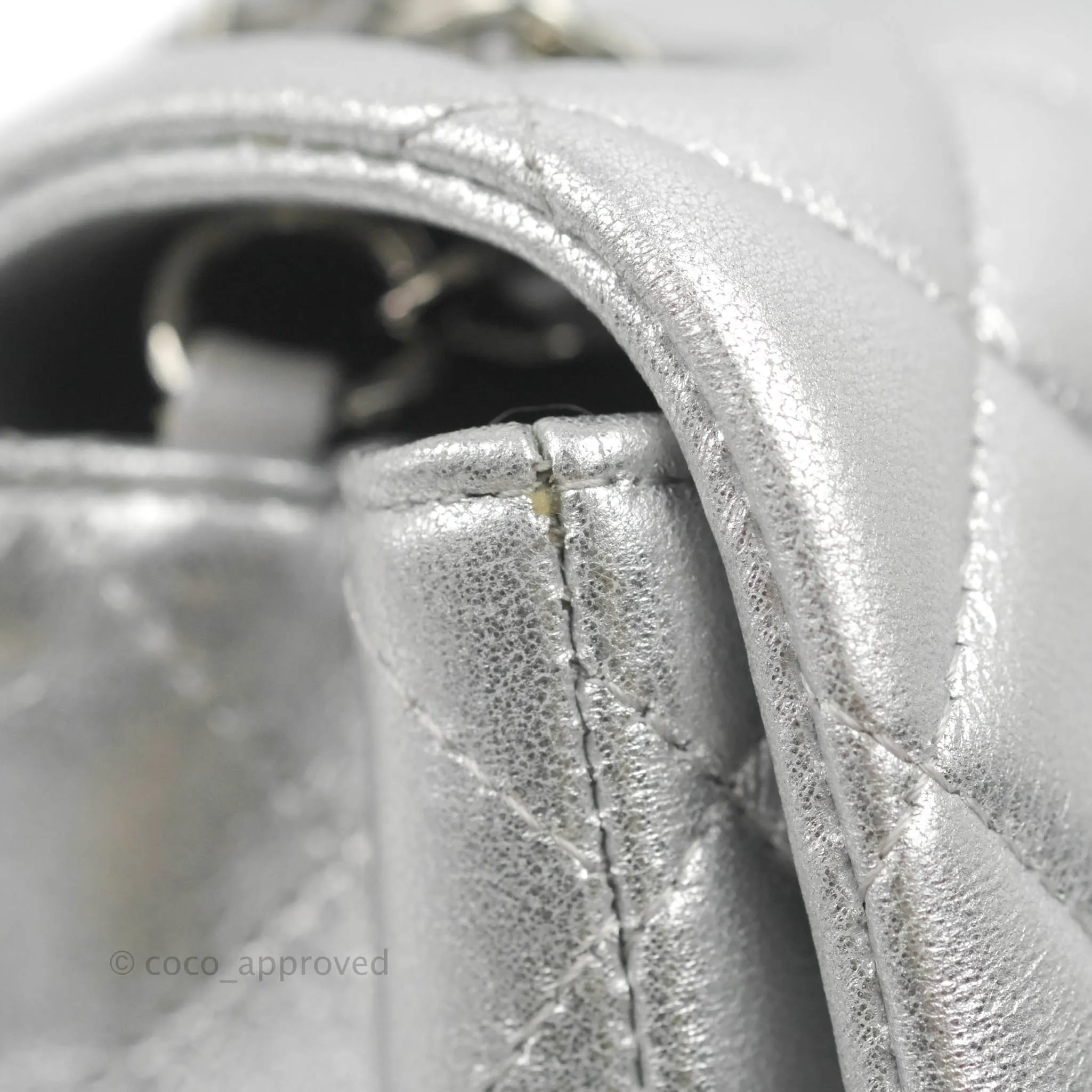 Chanel Quilted Mini Rectangular Silver Lambskin Silver Hardware