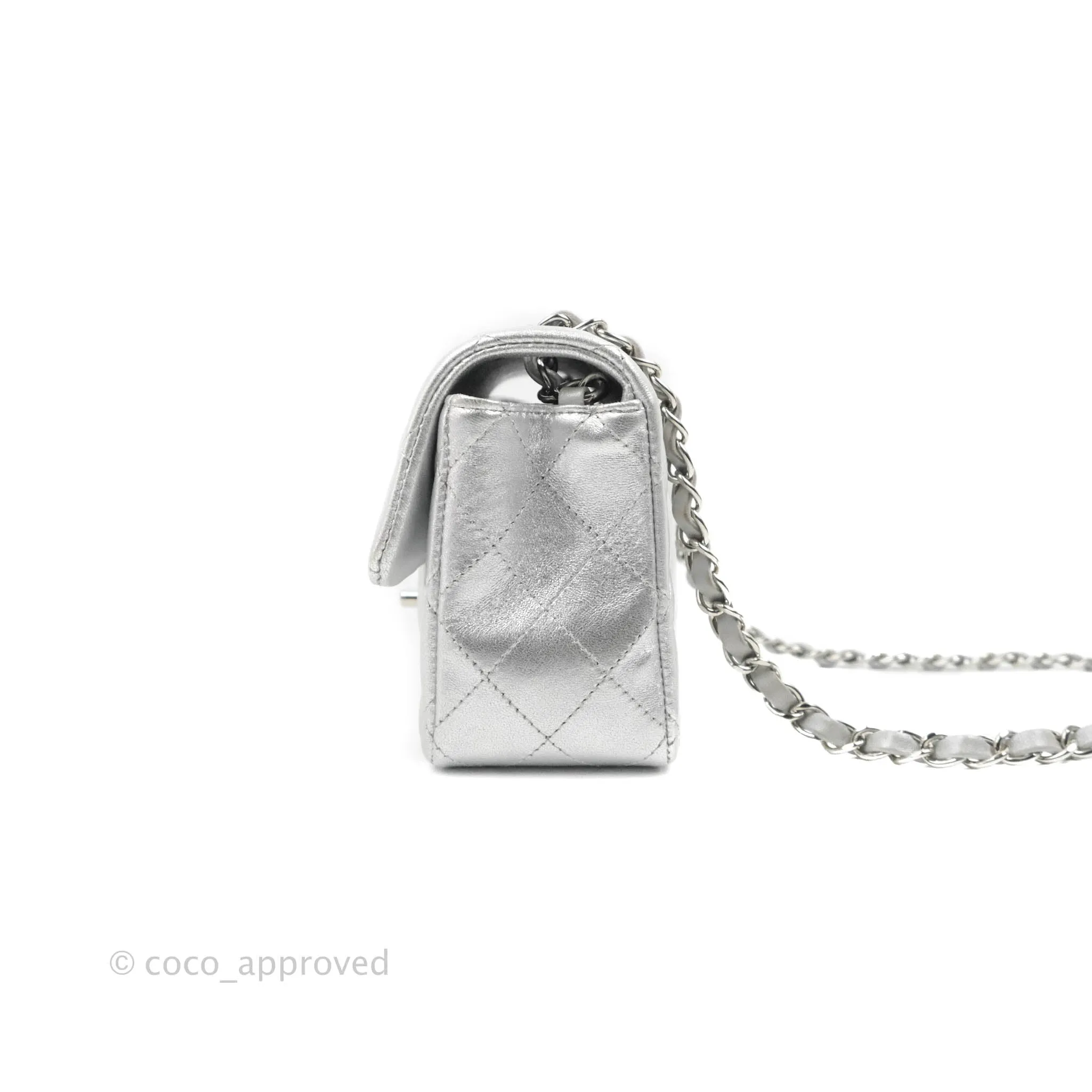 Chanel Quilted Mini Rectangular Silver Lambskin Silver Hardware