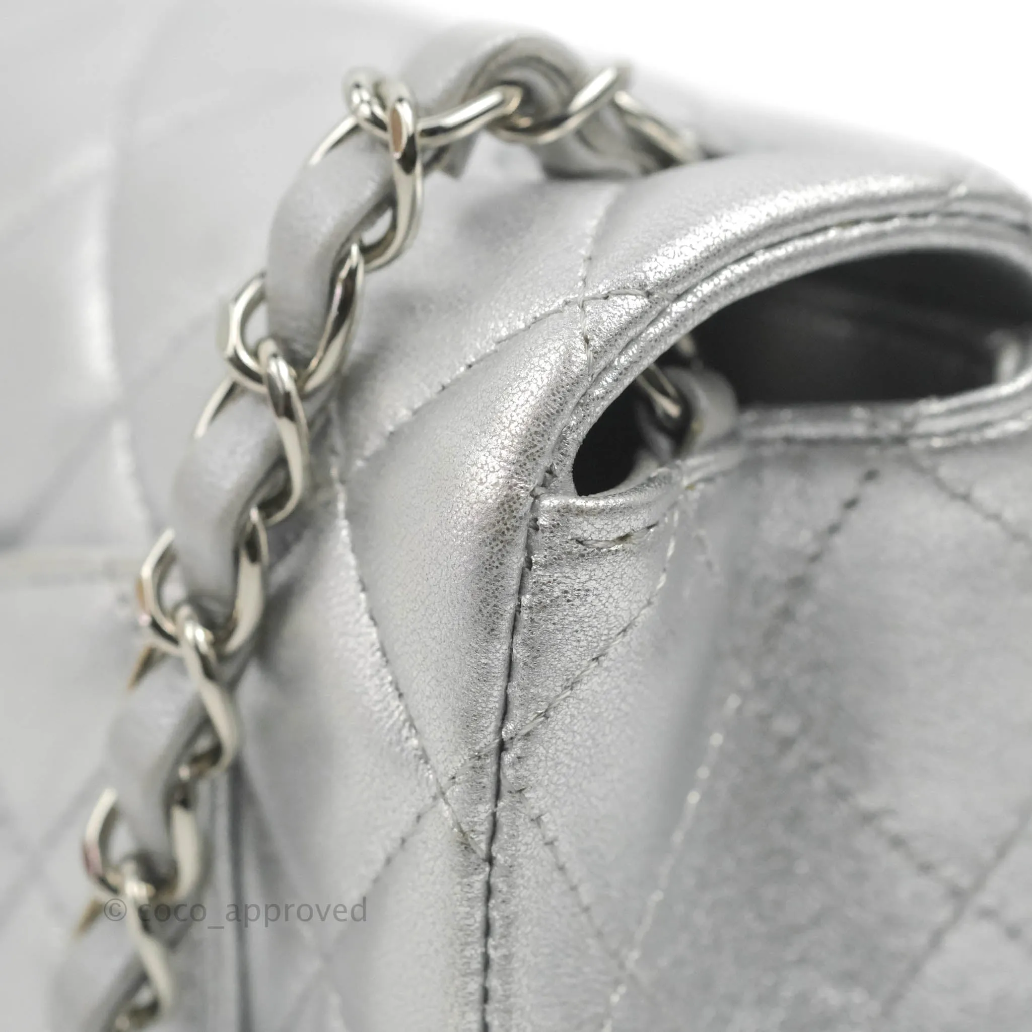 Chanel Quilted Mini Rectangular Silver Lambskin Silver Hardware