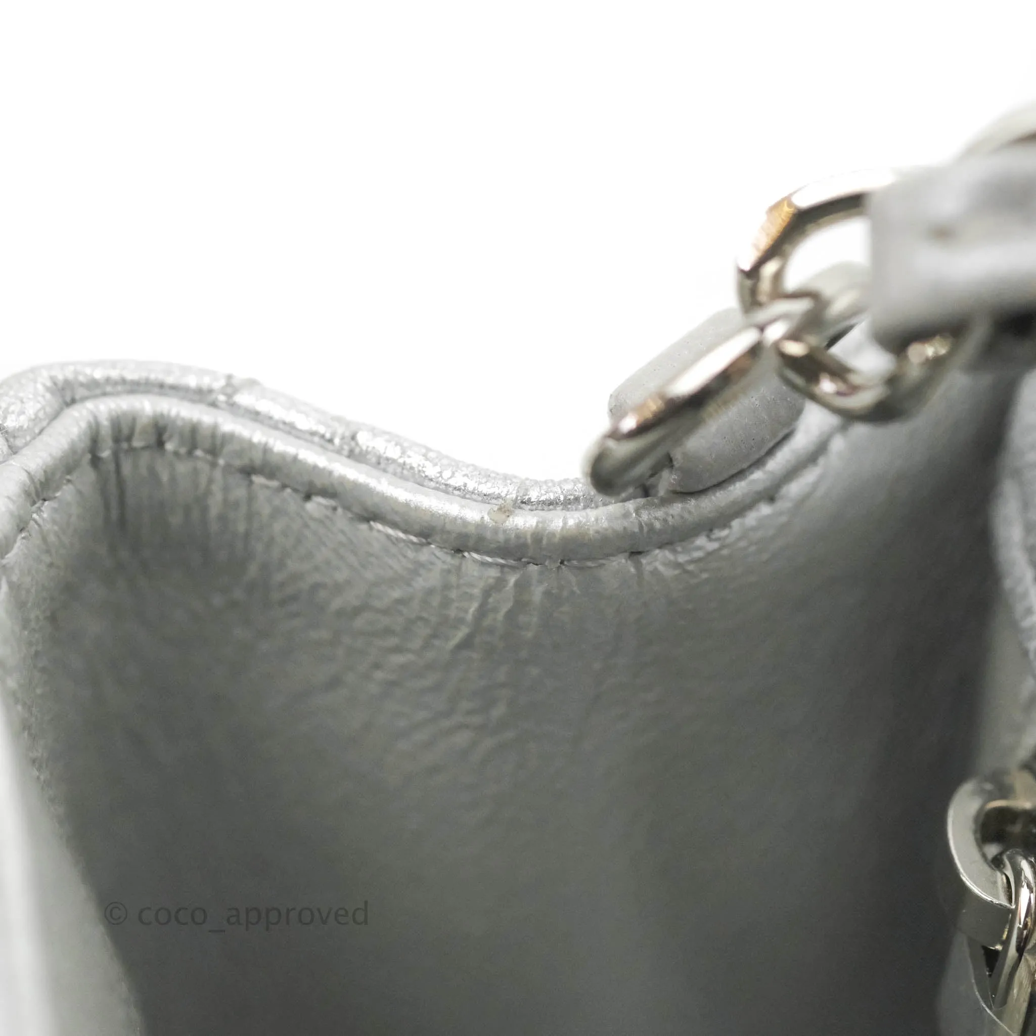 Chanel Quilted Mini Rectangular Silver Lambskin Silver Hardware