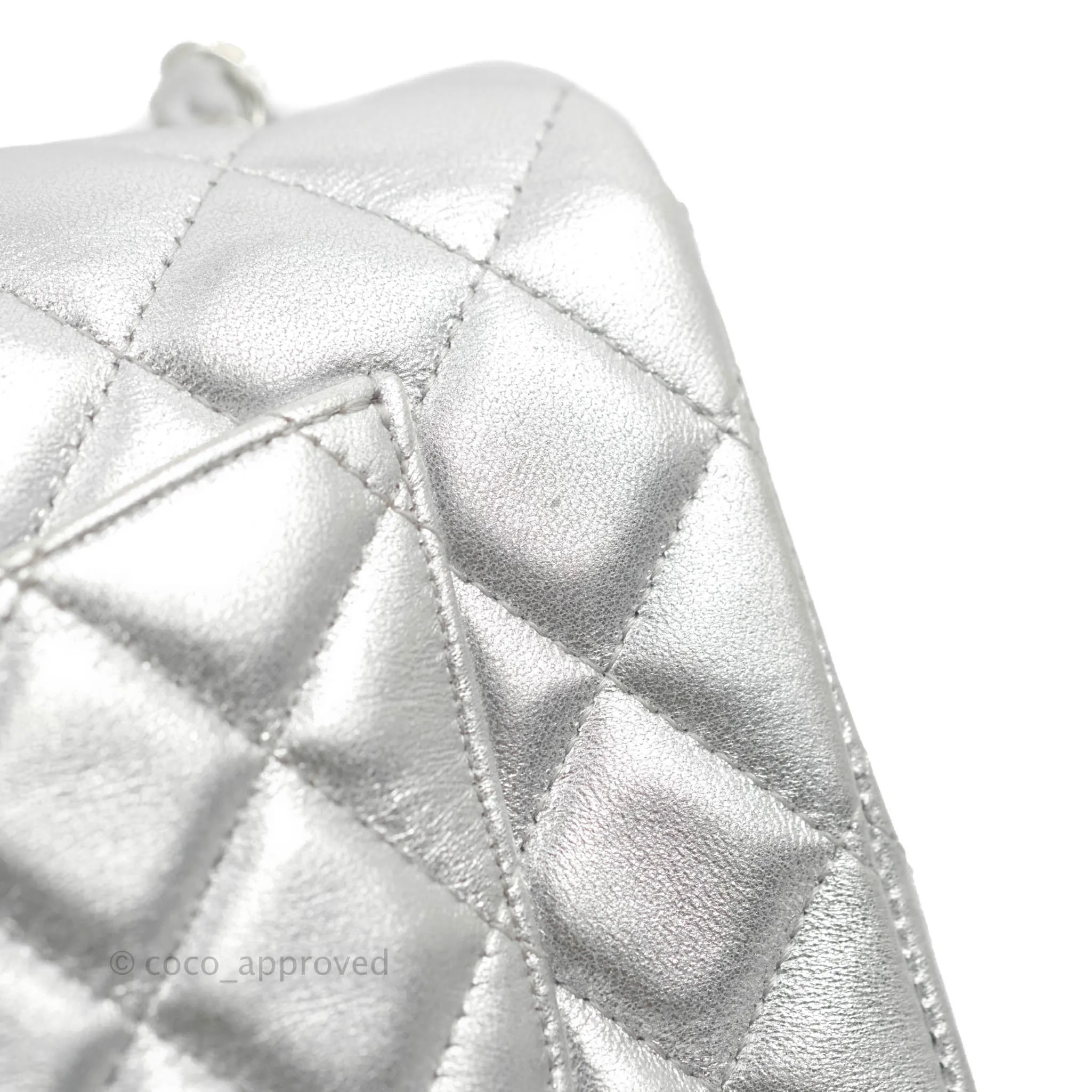 Chanel Quilted Mini Rectangular Silver Lambskin Silver Hardware