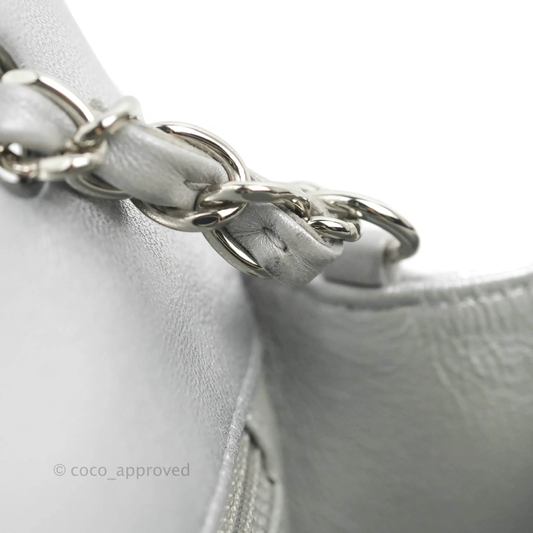 Chanel Quilted Mini Rectangular Silver Lambskin Silver Hardware