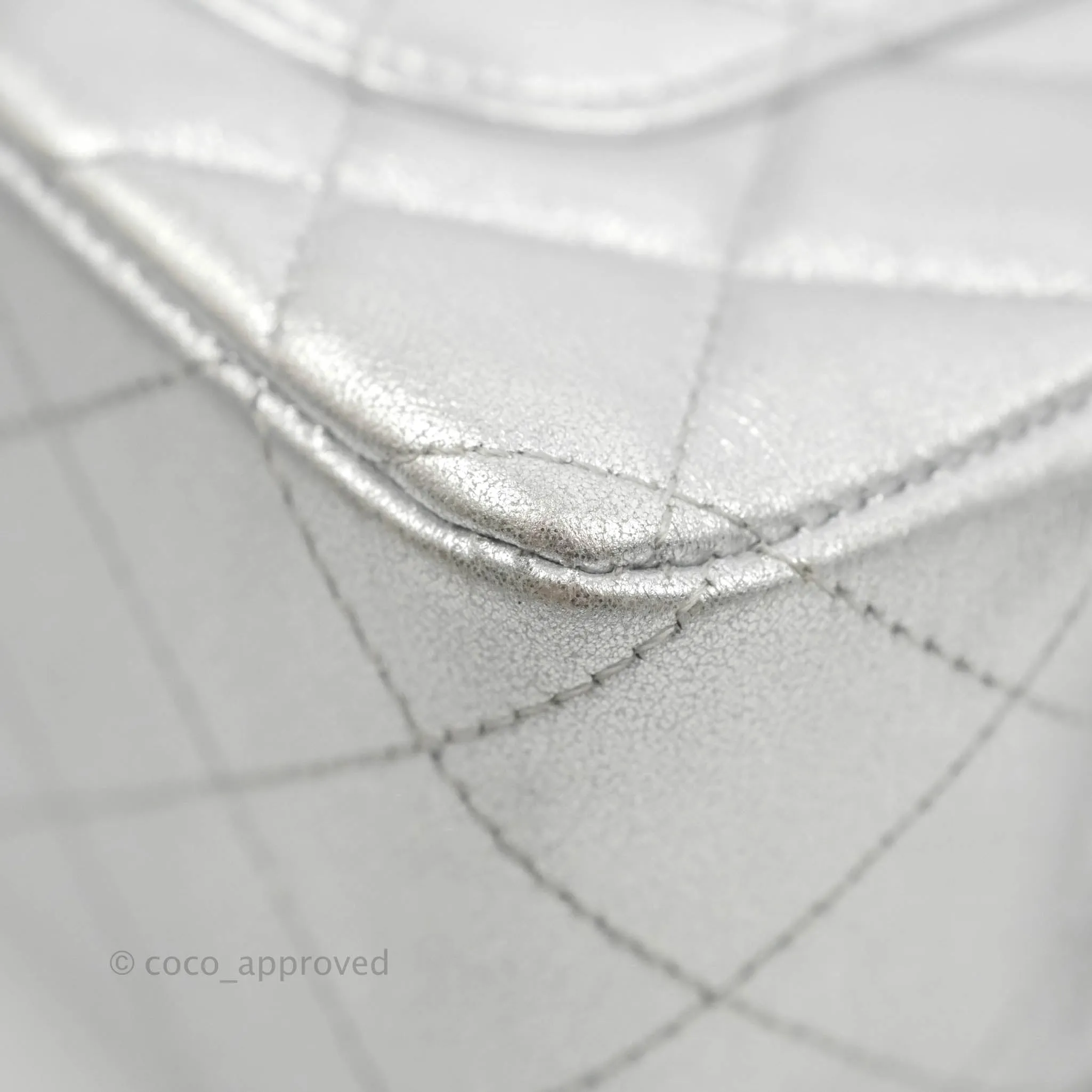 Chanel Quilted Mini Rectangular Silver Lambskin Silver Hardware