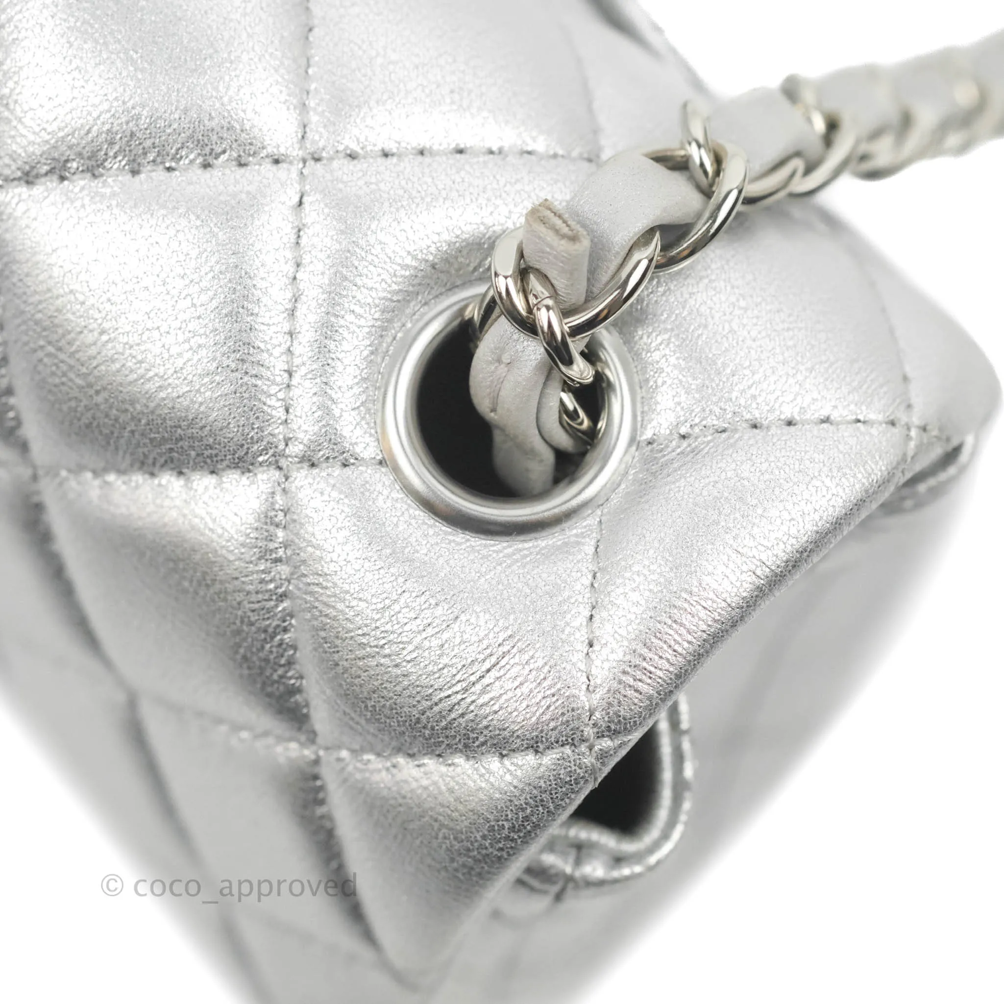 Chanel Quilted Mini Rectangular Silver Lambskin Silver Hardware