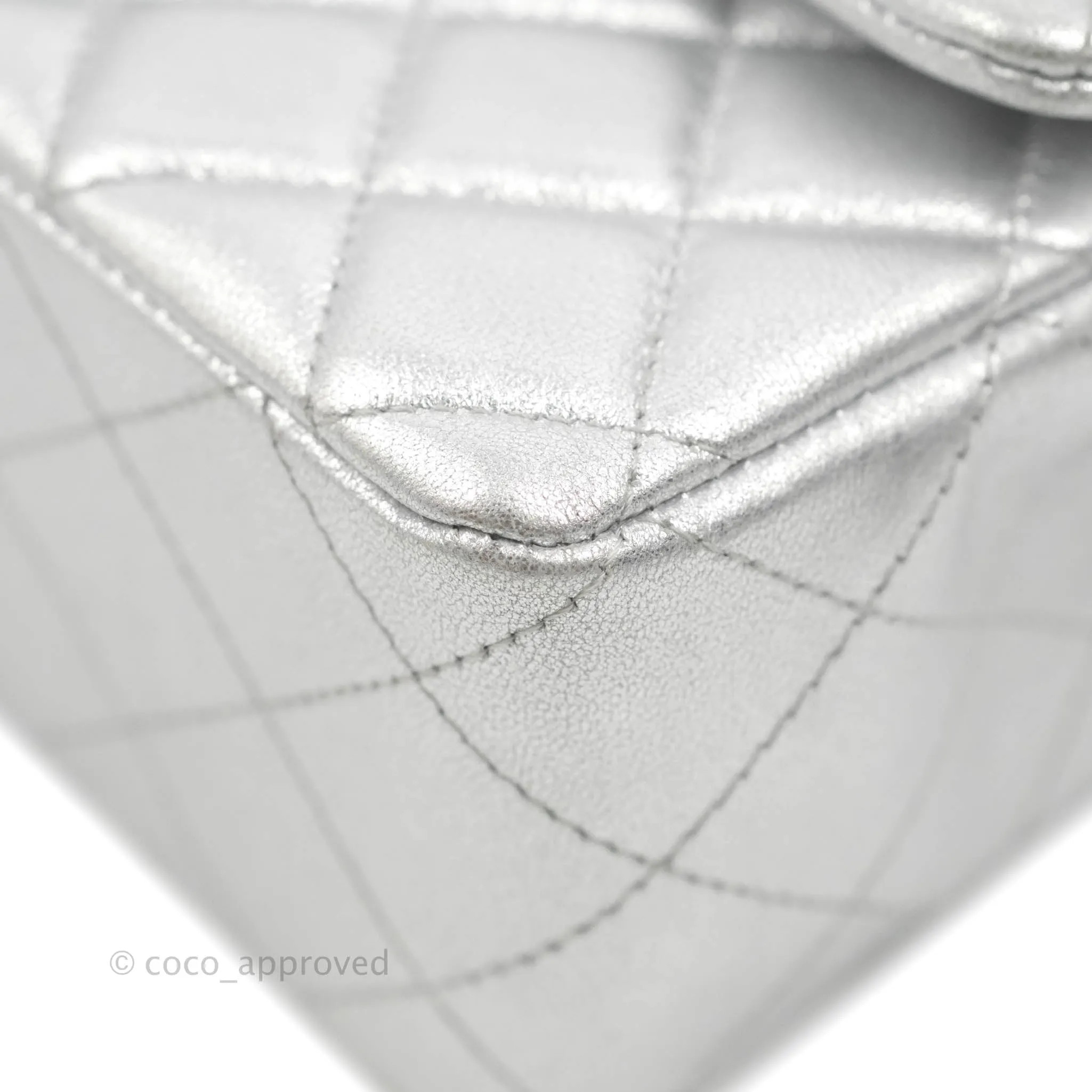 Chanel Quilted Mini Rectangular Silver Lambskin Silver Hardware
