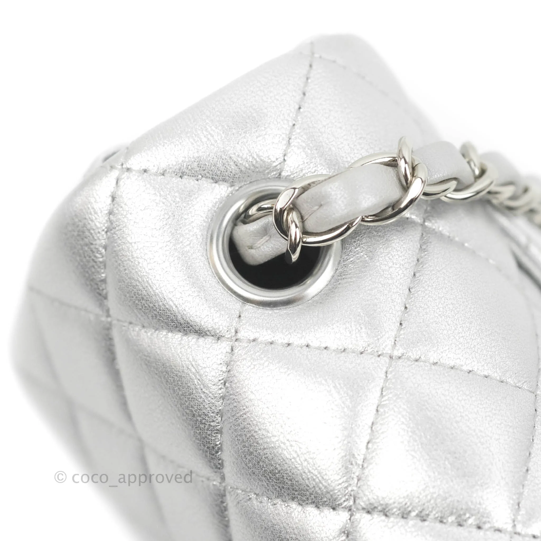 Chanel Quilted Mini Rectangular Silver Lambskin Silver Hardware