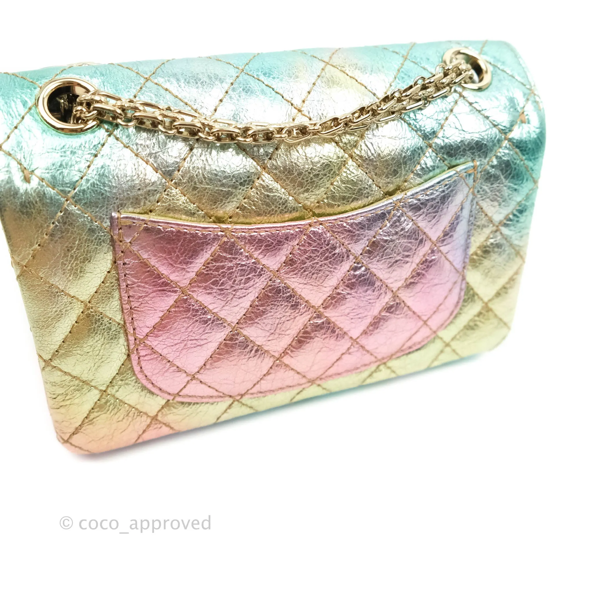 Chanel Quilted Mini Reissue 224 Metallic Rainbow Crumpled Calfskin Gold Hardware