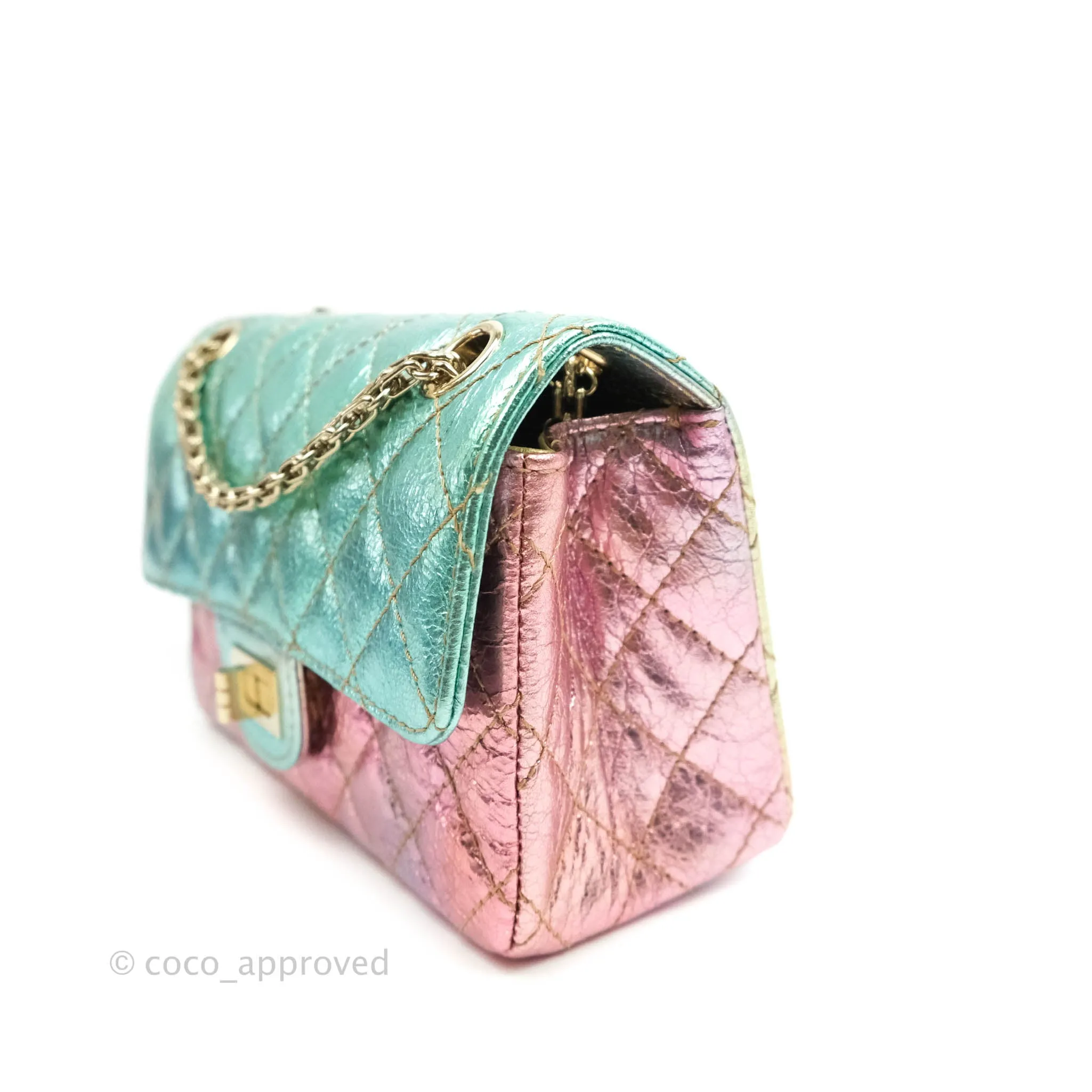 Chanel Quilted Mini Reissue 224 Metallic Rainbow Crumpled Calfskin Gold Hardware