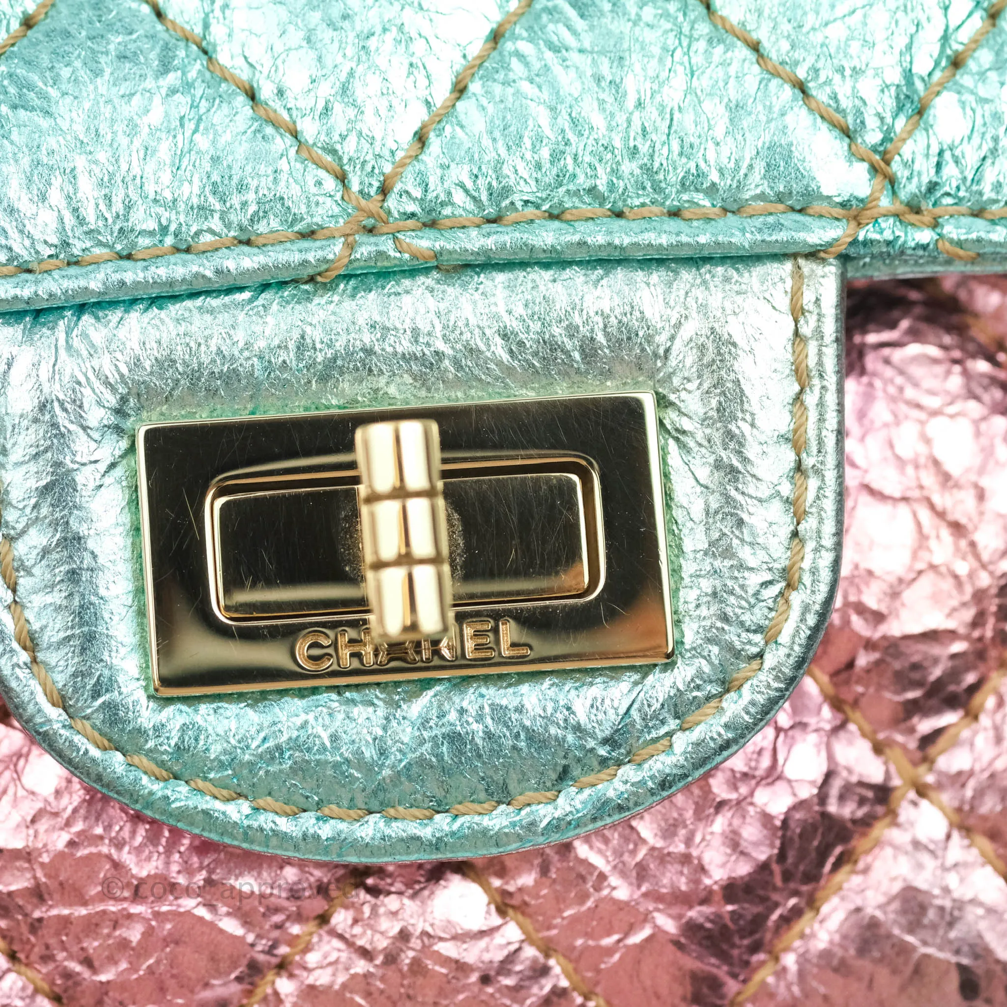 Chanel Quilted Mini Reissue 224 Metallic Rainbow Crumpled Calfskin Gold Hardware