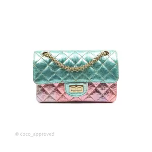 Chanel Quilted Mini Reissue 224 Metallic Rainbow Crumpled Calfskin Gold Hardware