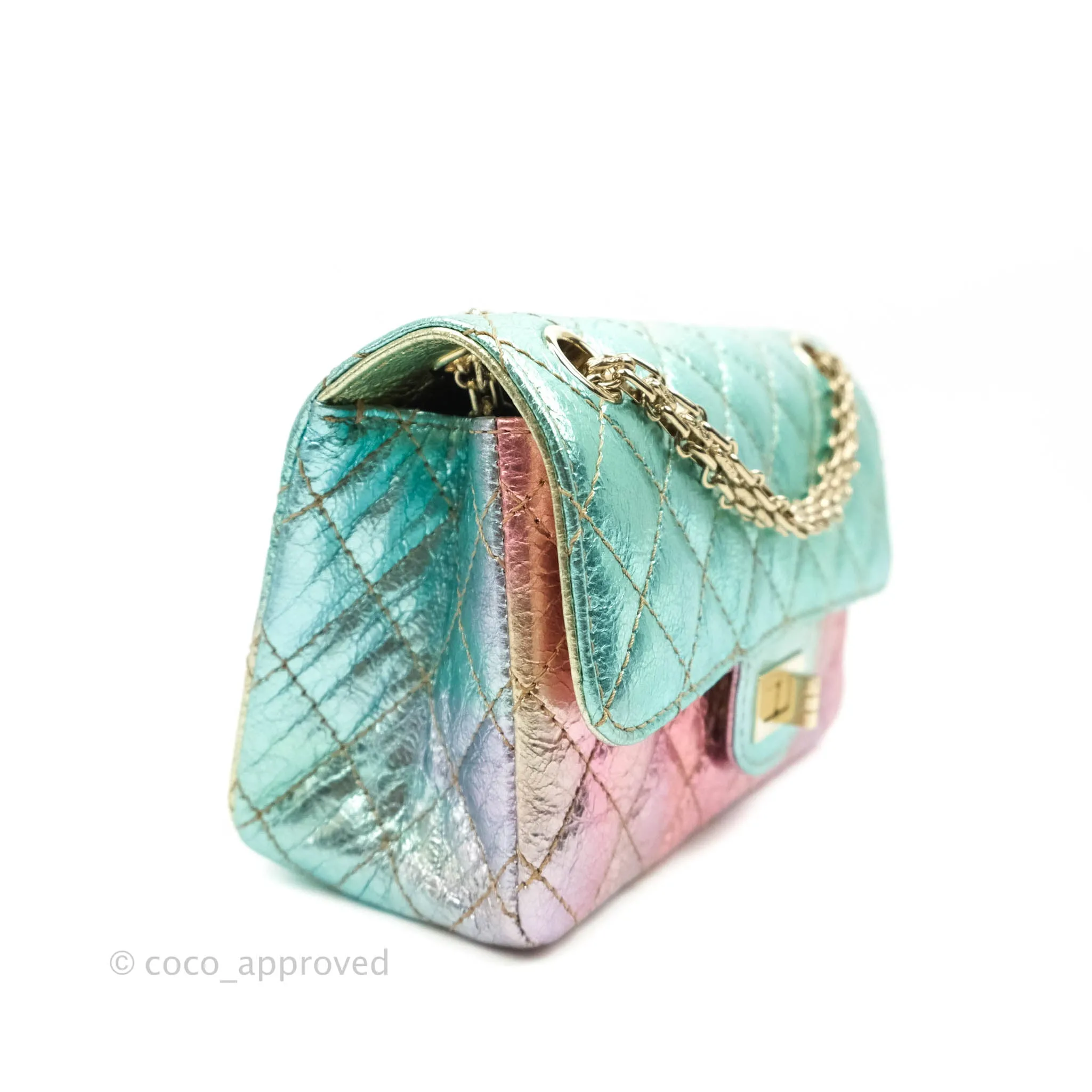 Chanel Quilted Mini Reissue 224 Metallic Rainbow Crumpled Calfskin Gold Hardware